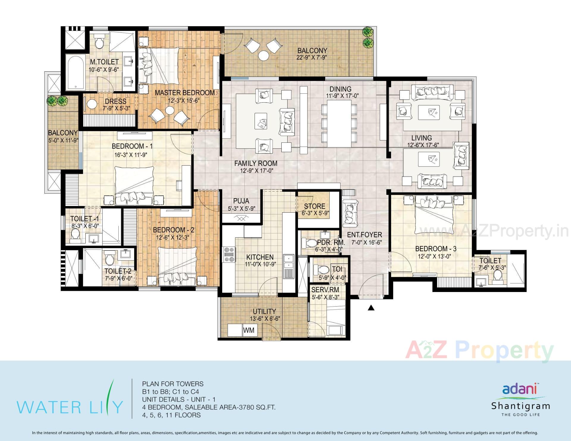 Layout of real estate project Water Lily Ph (towers   C5,c6,c11,c12) located at Khodiyar, Ahmedabad, Gujarat