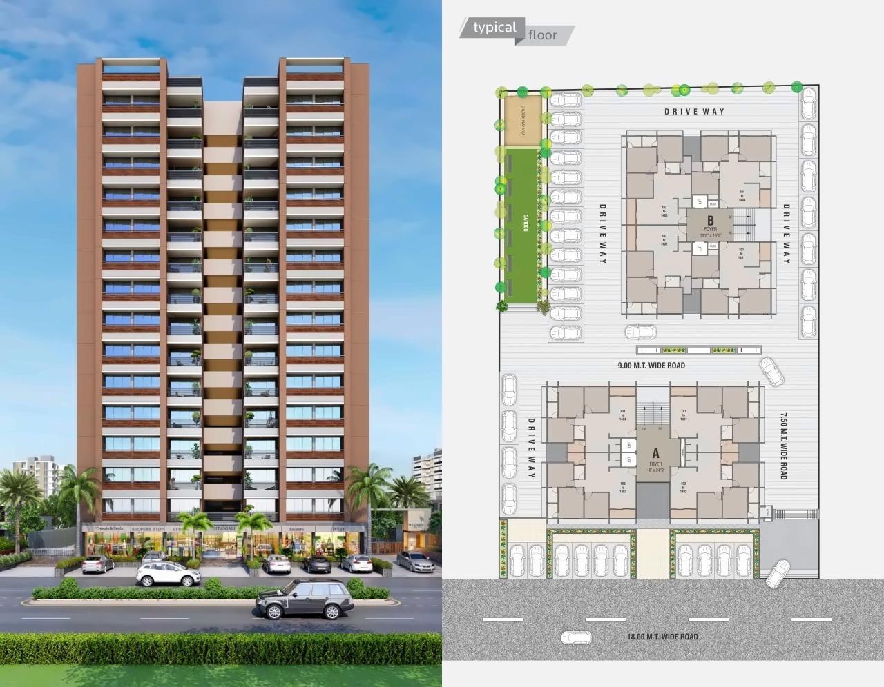 Layout of real estate project Western Glory located at Gota, Ahmedabad, Gujarat
