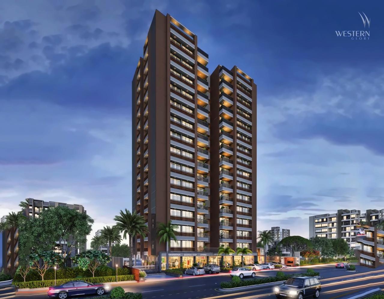 3D Elevation of real estate project Western Glory located at Gota, Ahmedabad, Gujarat