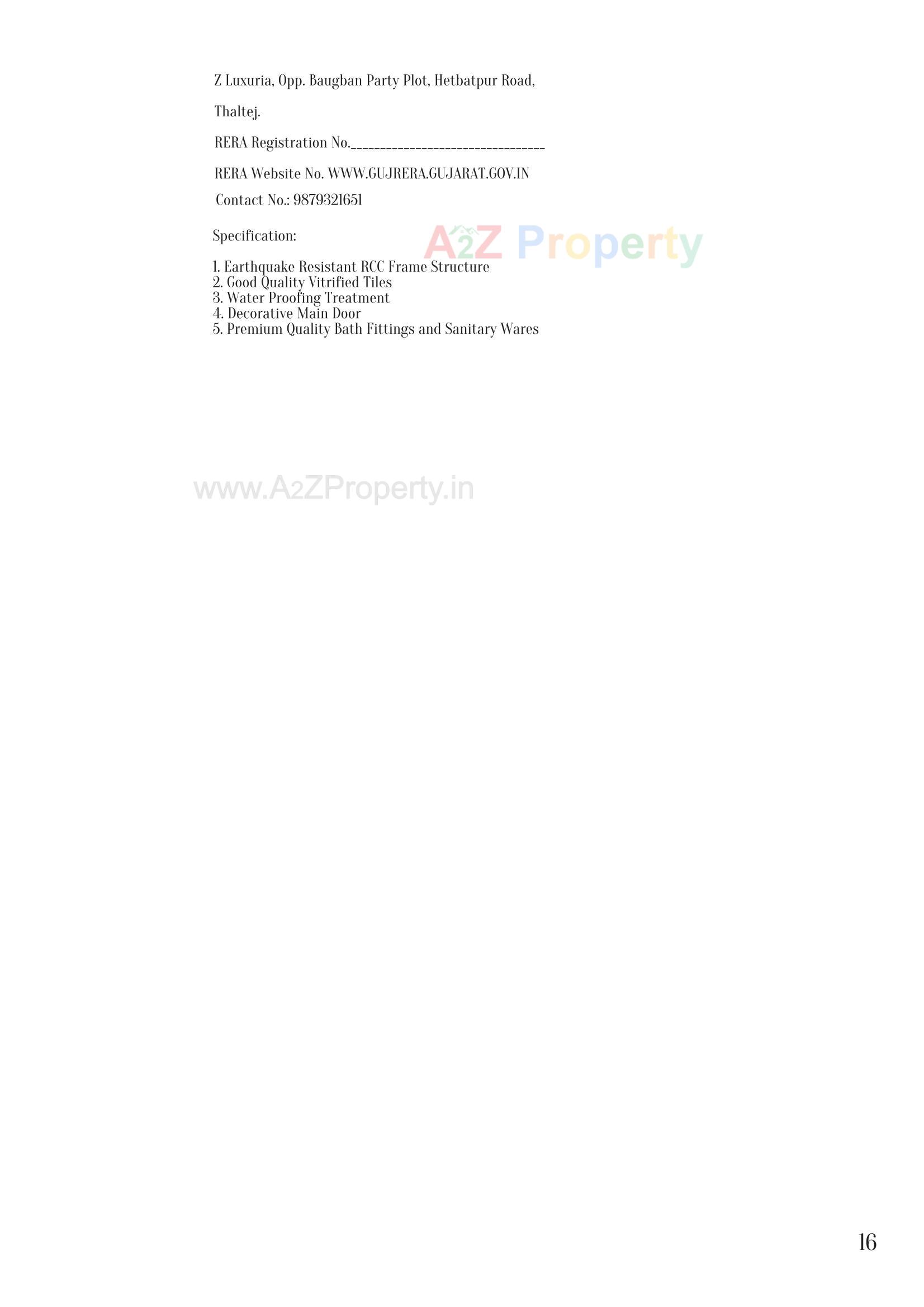  of real estate project Z Luxuria located at Thaltej, Ahmedabad, Gujarat