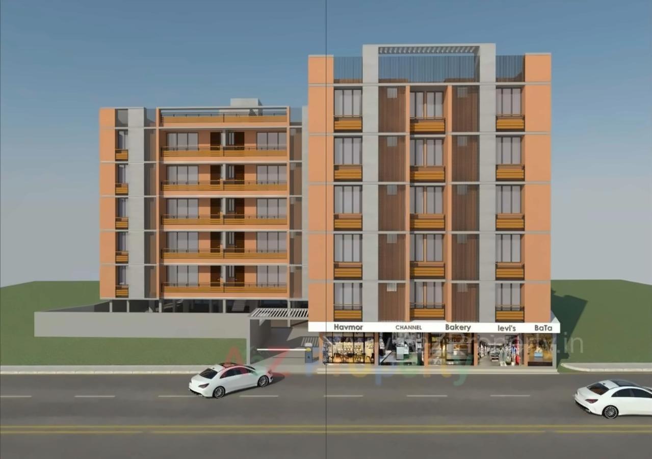 3D Elevation of real estate project Tulsi Apartment located at Palanpur, Banaskantha, Gujarat