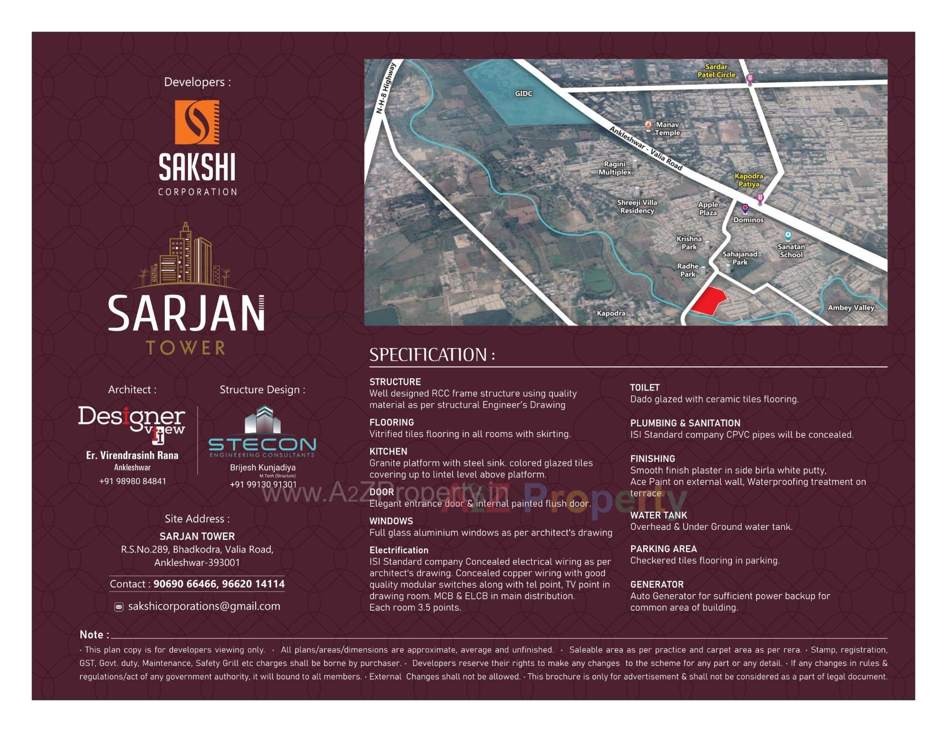 of real estate project Sarjan Tower located at Bhadkodra, Bharuch, Gujarat