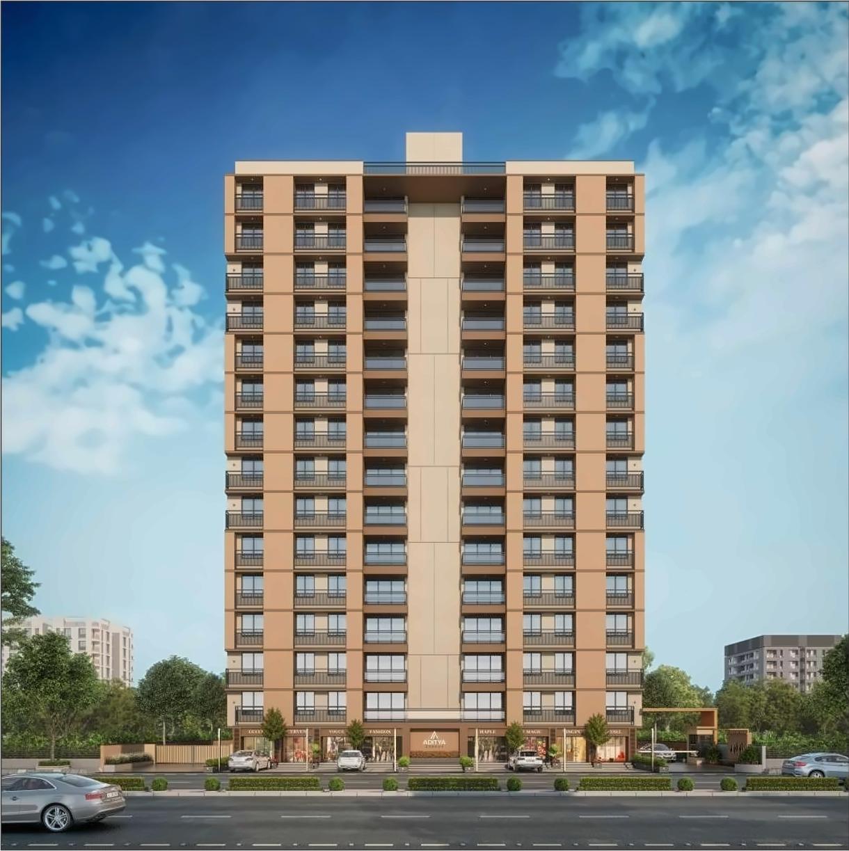 3D Elevation of real estate project Aditya Greens located at Zundal, Gandhinagar, Gujarat