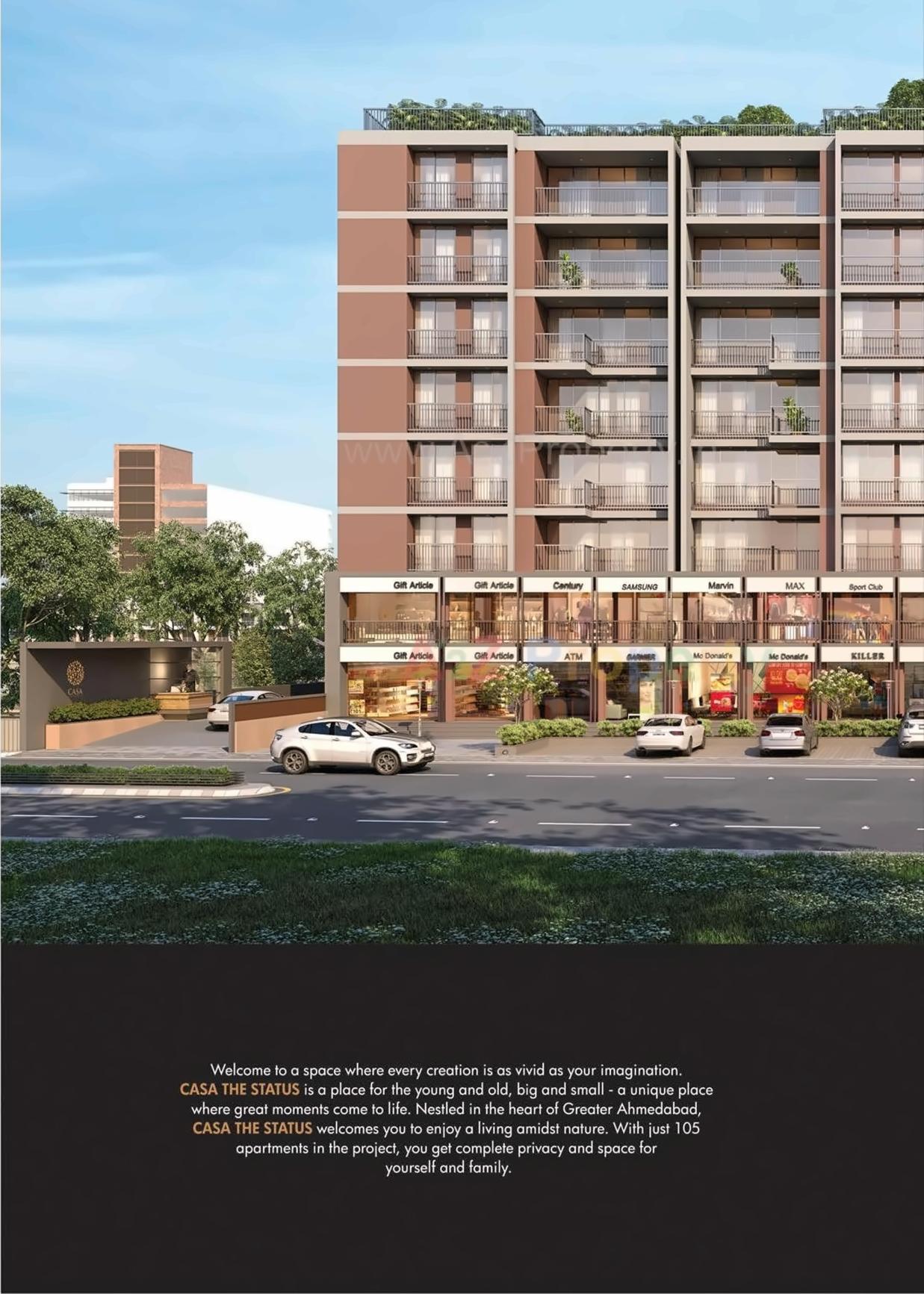 3D Elevation of real estate project Casa The Status located at Zundal, Gandhinagar, Gujarat