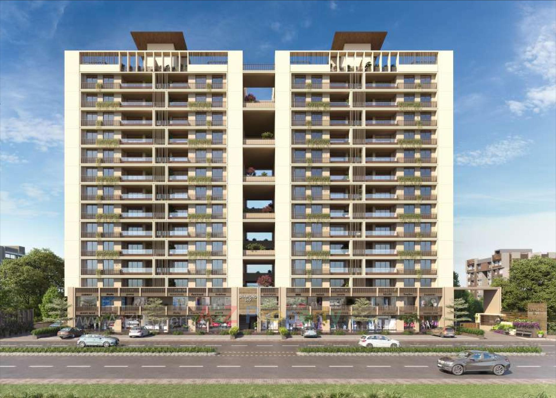 3D Elevation of real estate project Diamond Sky located at Adalaj, Gandhinagar, Gujarat
