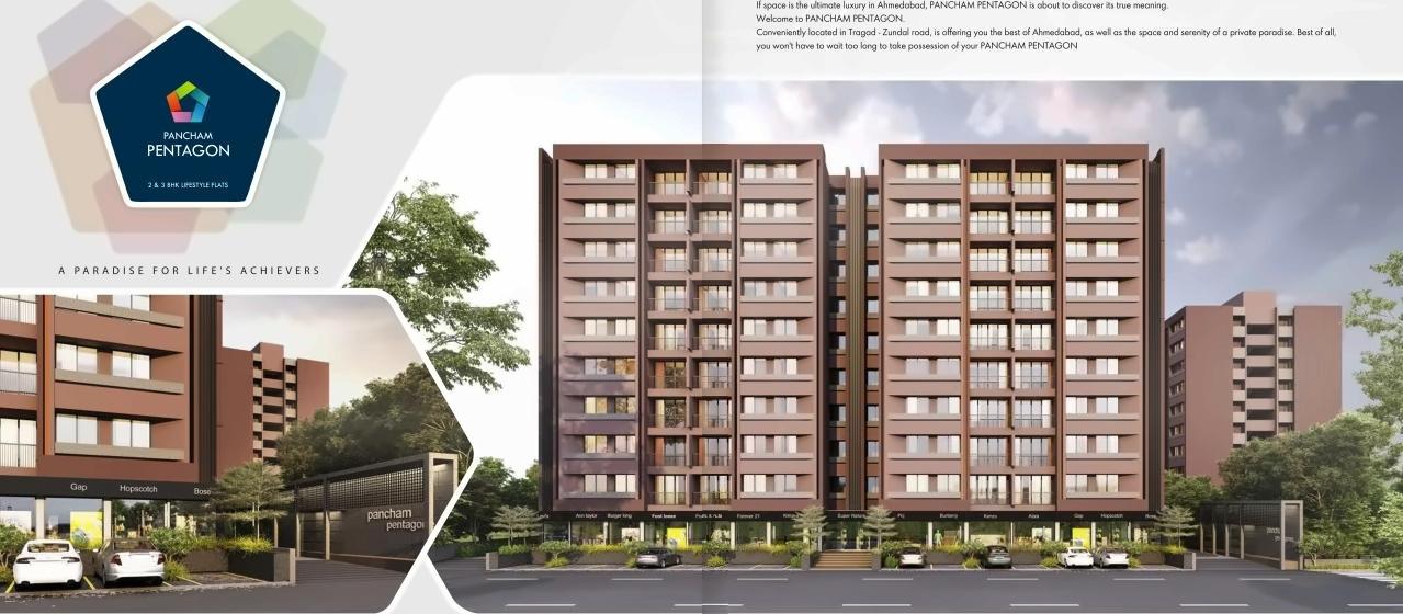 3D Elevation of real estate project Pancham Pentagon located at Zundal, Gandhinagar, Gujarat