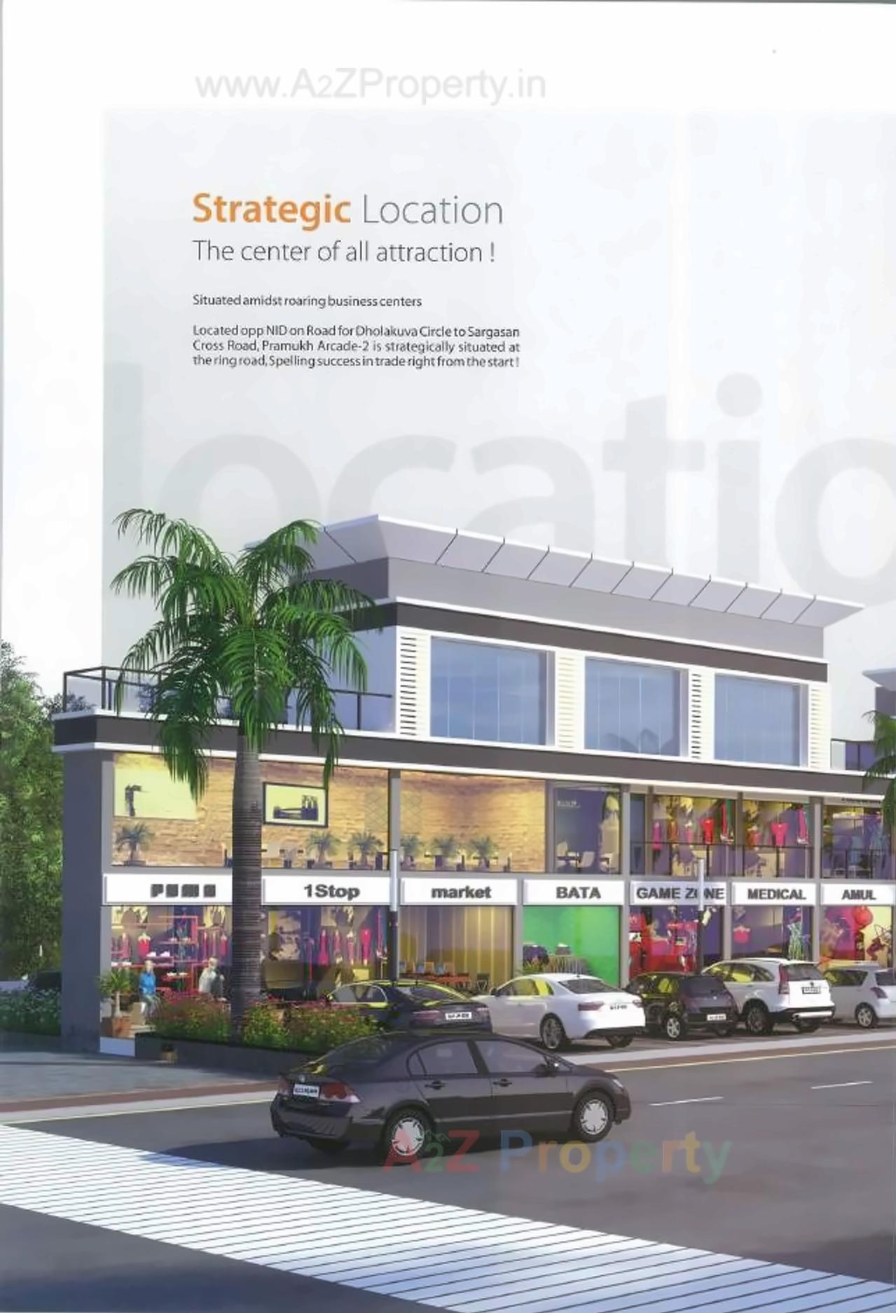 3D Elevation of real estate project Pramukh Arcade located at Dholakuva, Gandhinagar, Gujarat