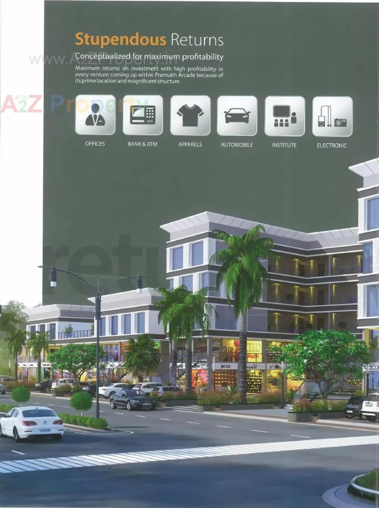 3D Elevation of real estate project Pramukh Arcade located at Dholakuva, Gandhinagar, Gujarat