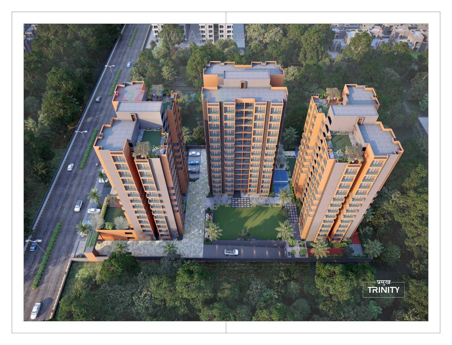 3D Elevation of real estate project Pramukh Trinity located at Uvarsad, Gandhinagar, Gujarat