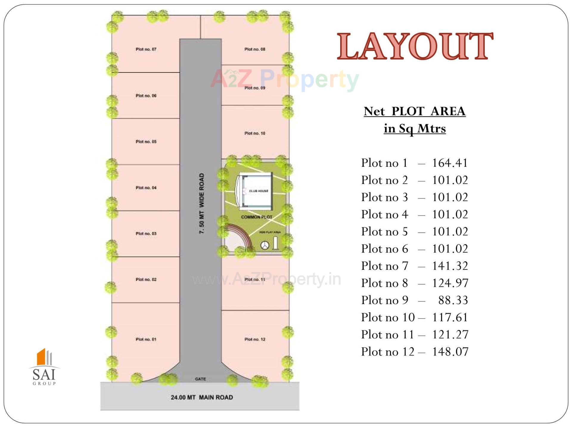 Layout of real estate project Sai Greens located at Chiloda, Gandhinagar, Gujarat