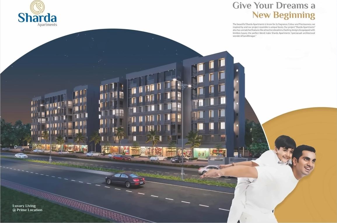 3D Elevation of real estate project Sharda Apartments located at Randheja, Gandhinagar, Gujarat