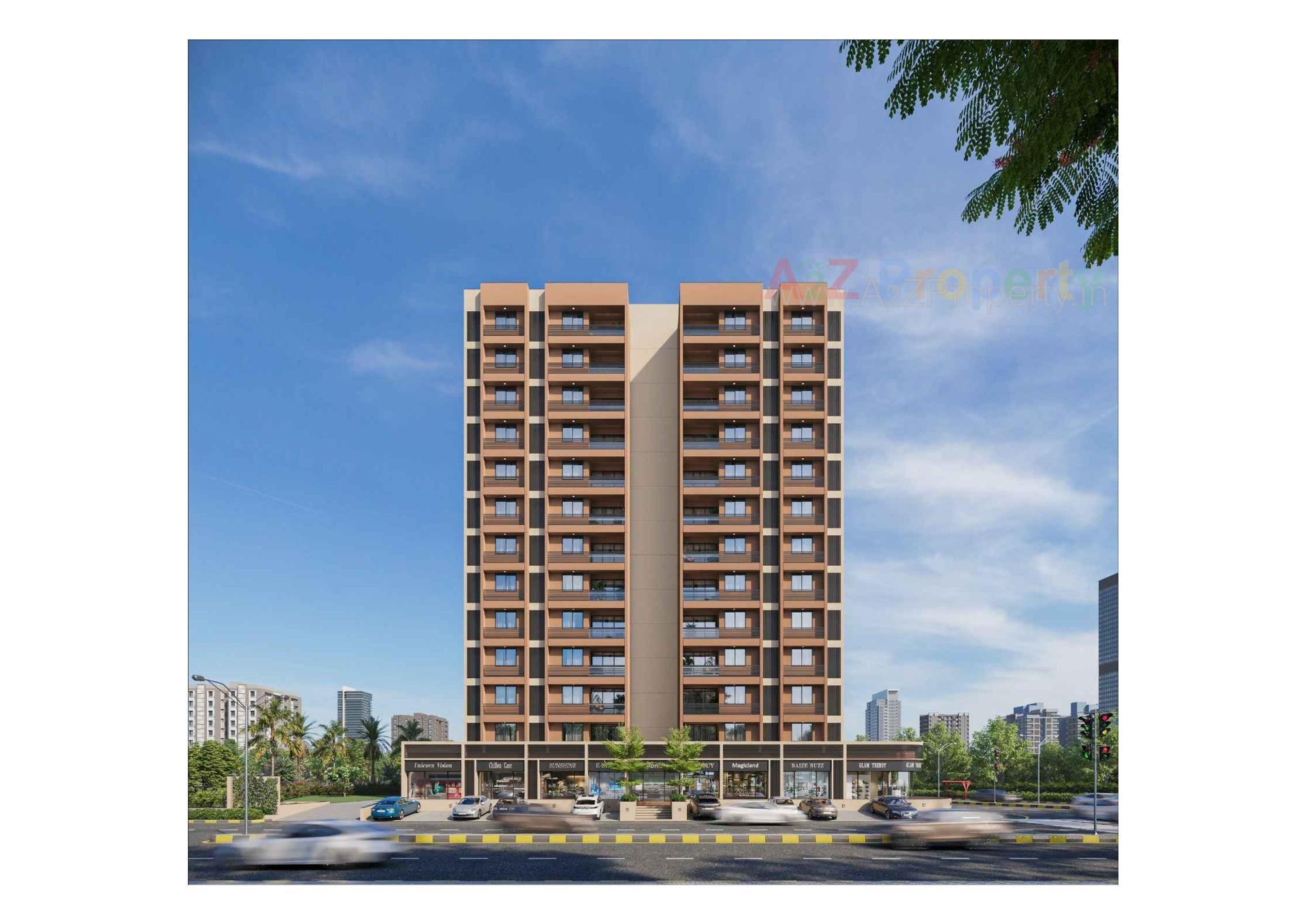 3D Elevation of real estate project Shivashish Sixty located at Uvarsad, Gandhinagar, Gujarat