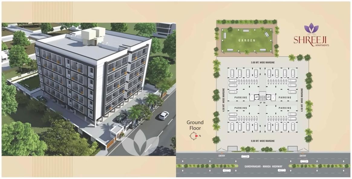 Layout of real estate project Shreeji Apartments located at Randheja, Gandhinagar, Gujarat