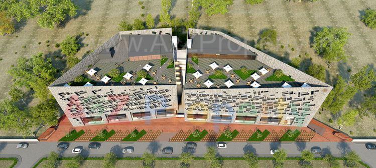3D Elevation of real estate project Suryan Monolith located at Sargasan, Gandhinagar, Gujarat
