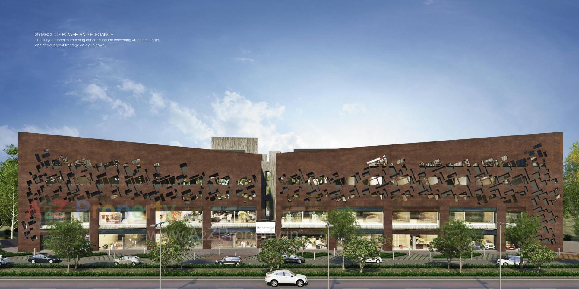 3D Elevation of real estate project Suryan Monolith located at Sargasan, Gandhinagar, Gujarat