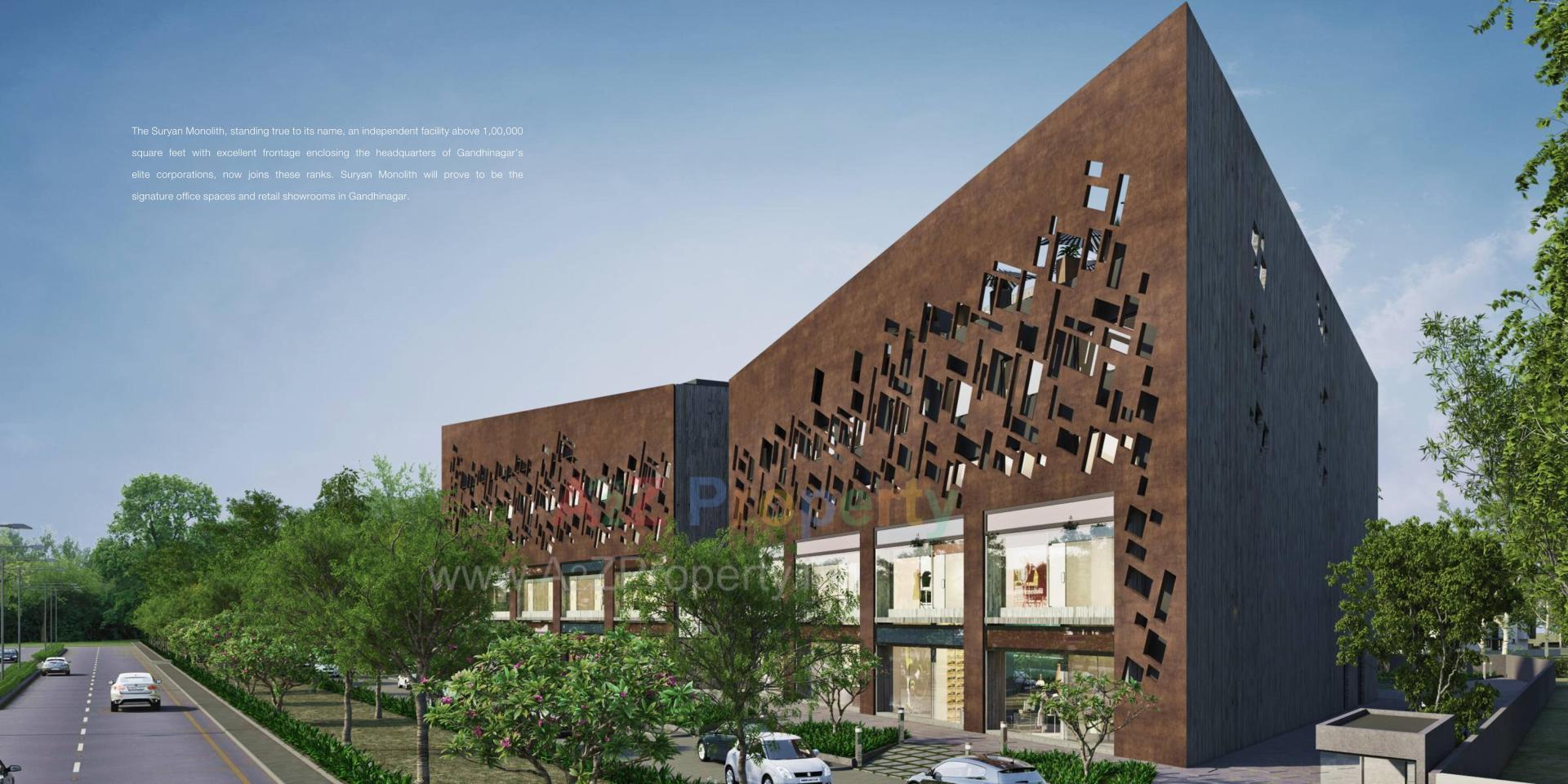 3D Elevation of real estate project Suryan Monolith located at Sargasan, Gandhinagar, Gujarat