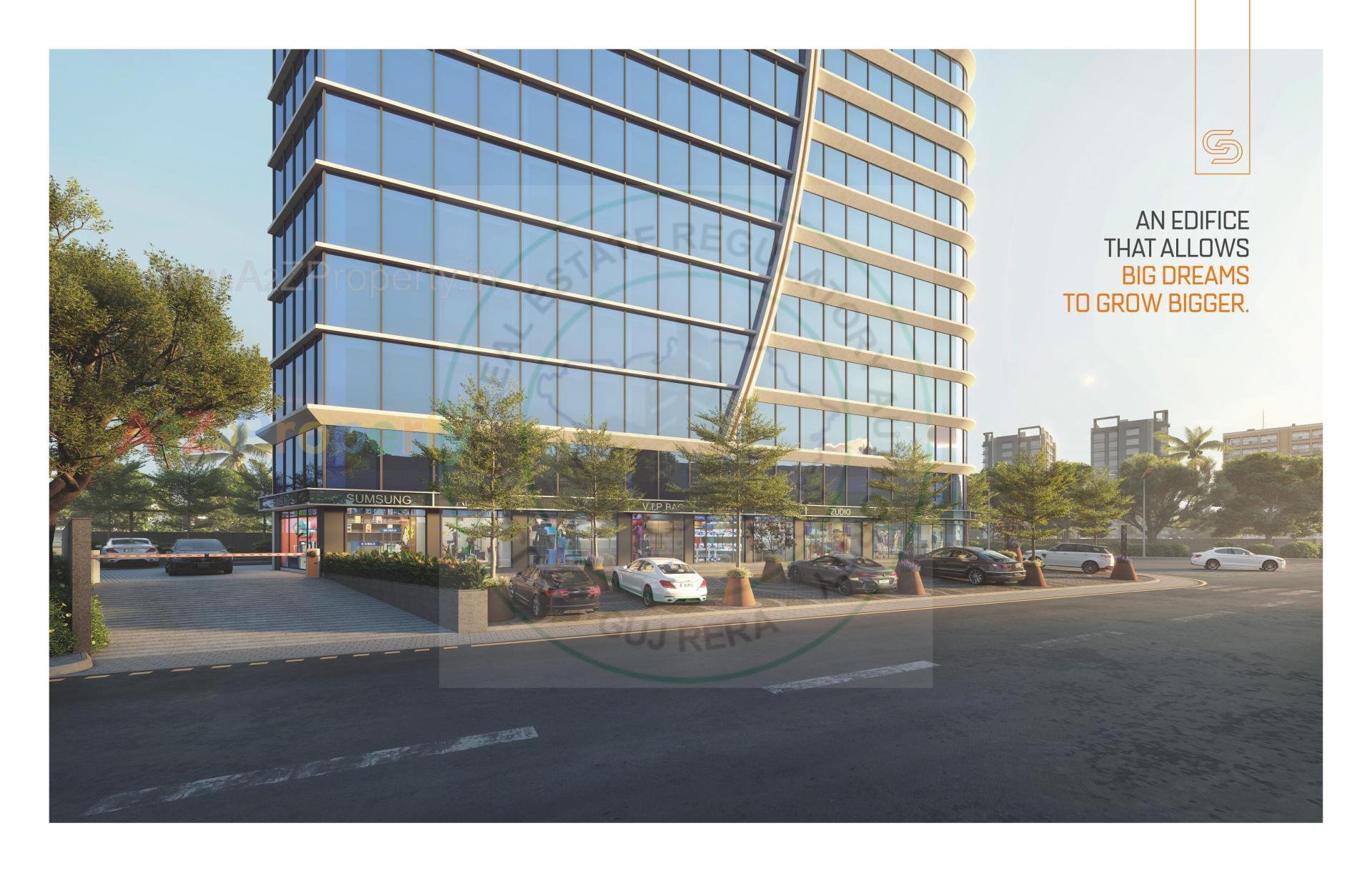 3D Elevation of real estate project Swarnim Business Center located at Khoraj, Gandhinagar, Gujarat