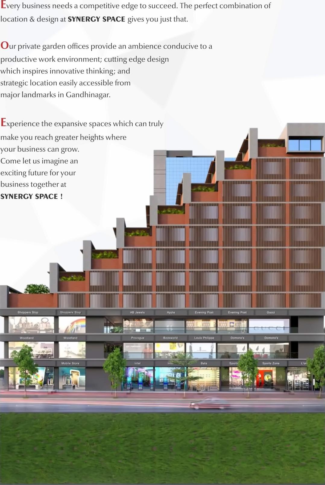 3D Elevation of real estate project Synergy Space located at Sargasan, Gandhinagar, Gujarat