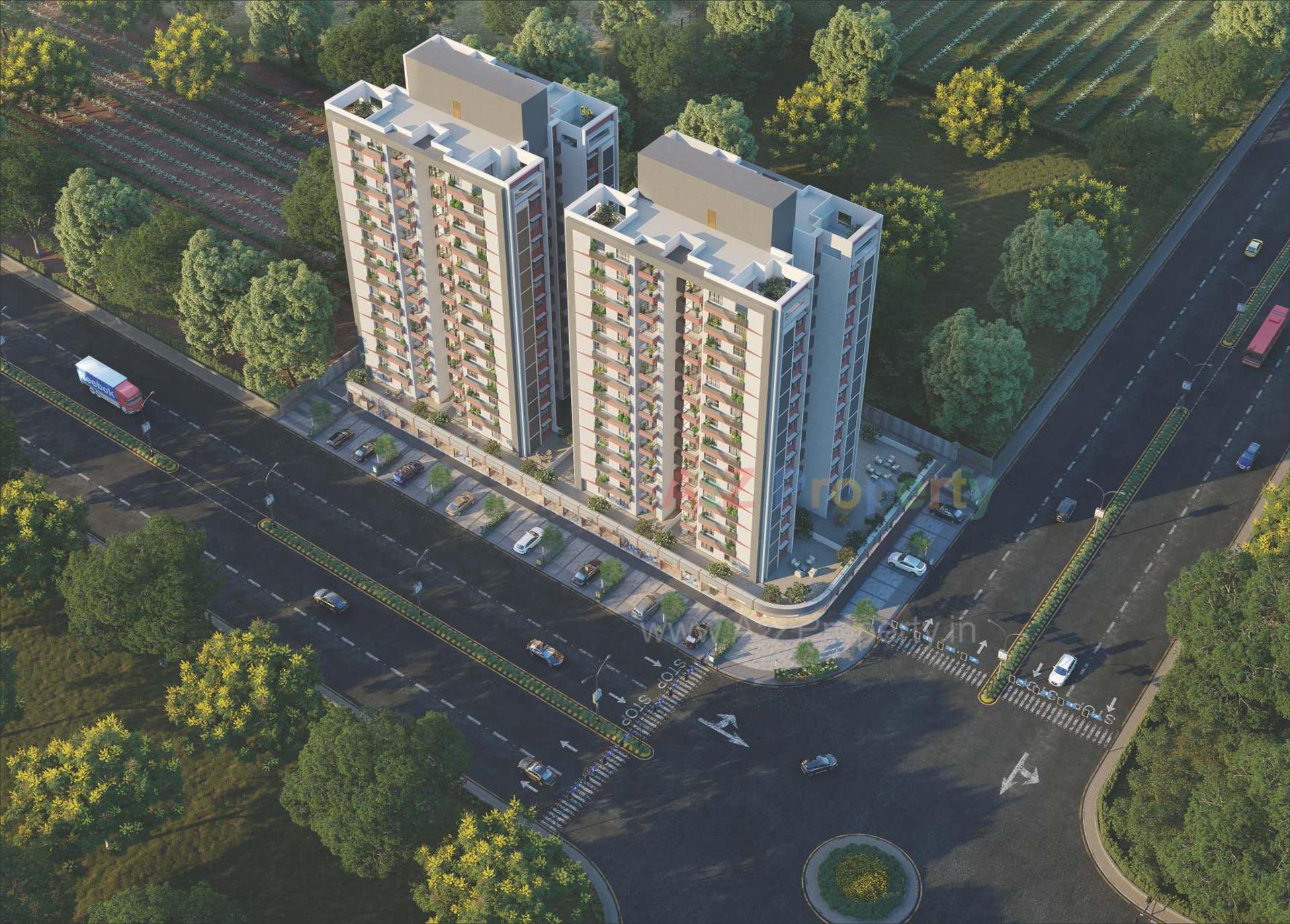 3D Elevation of real estate project Woods Ville located at Sargasan, Gandhinagar, Gujarat