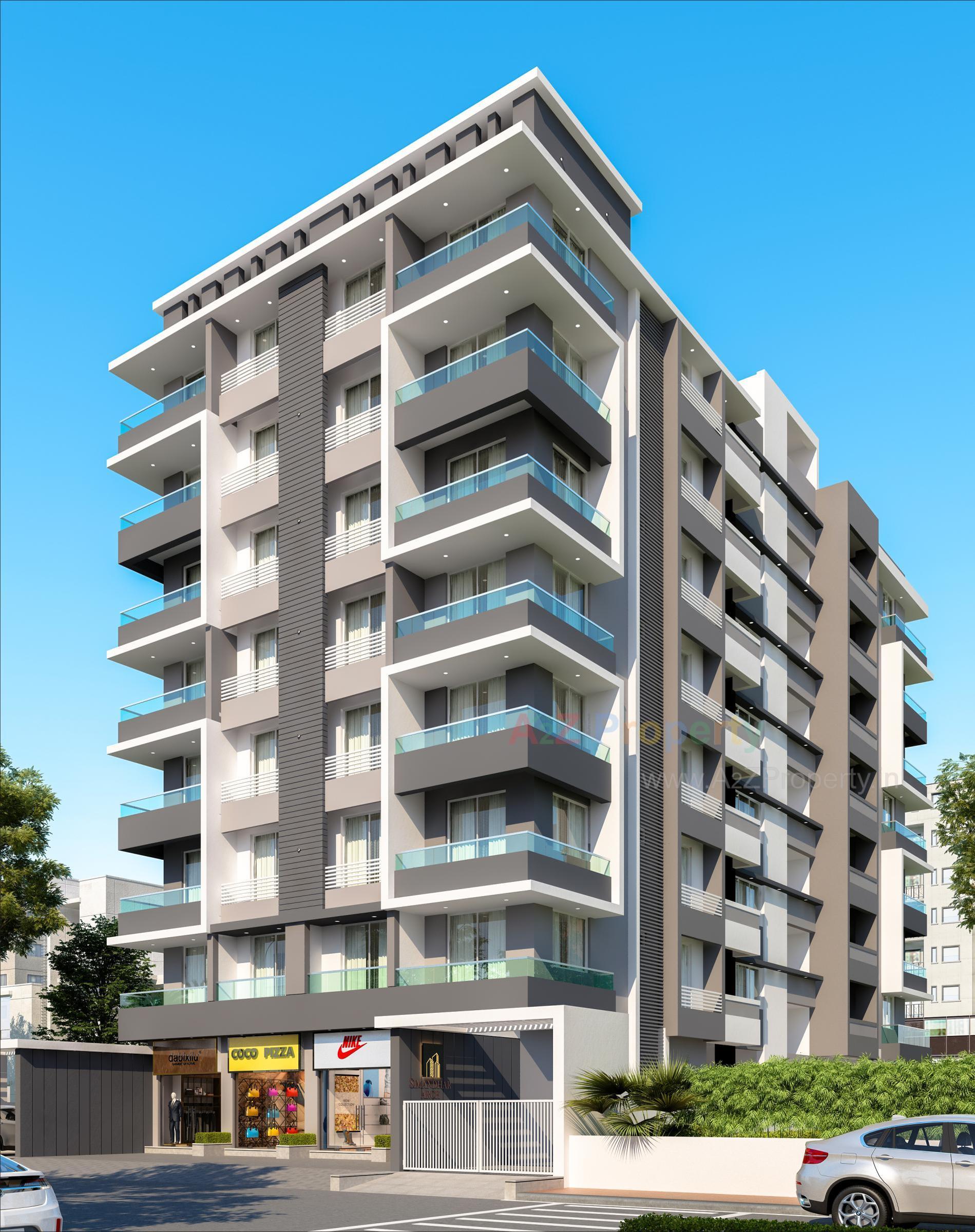 3D Elevation of real estate project Simandhar Arch located at Vibhapar, Jamnagar, Gujarat