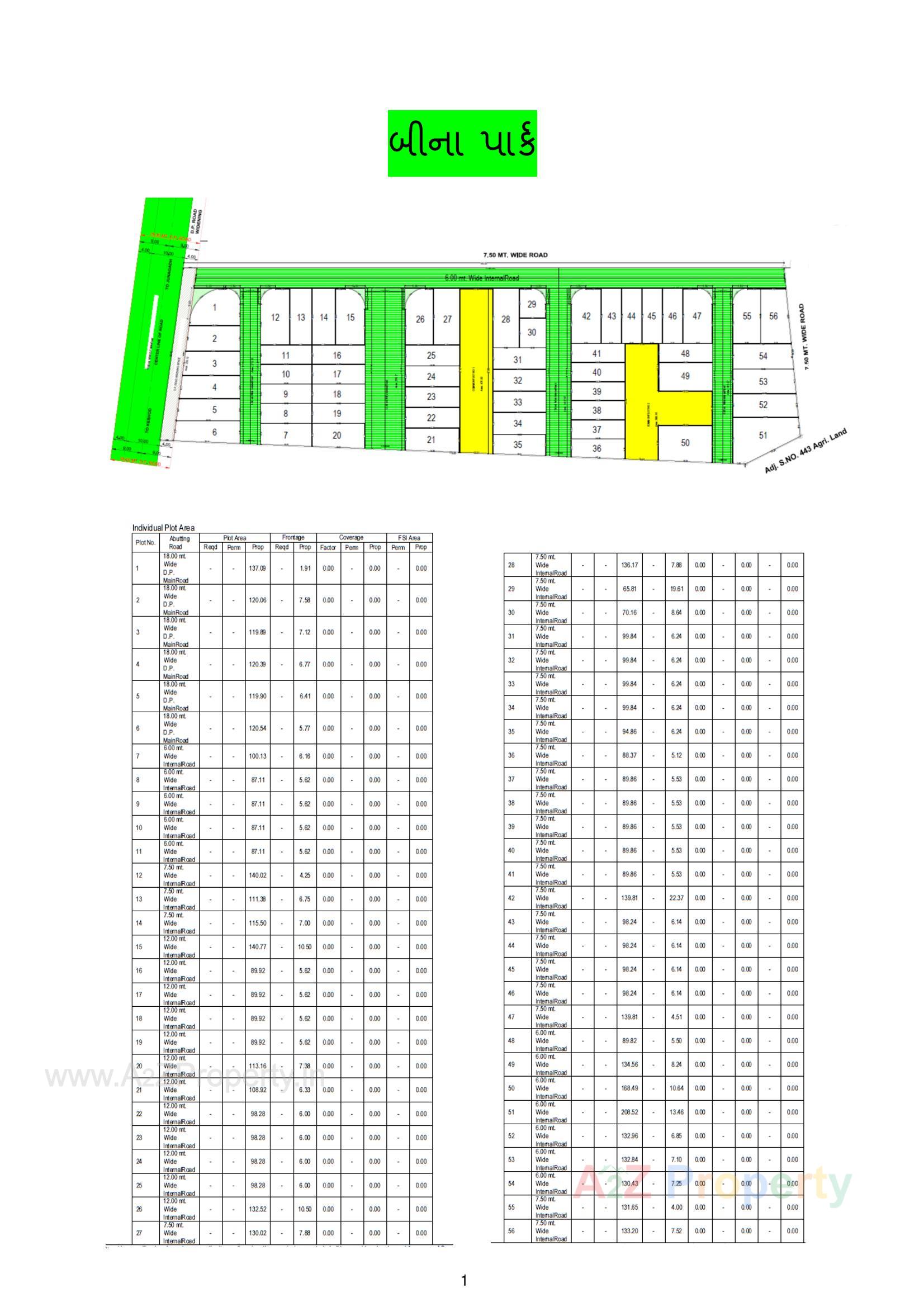 Layout of real estate project Bina Park located at Keshod, Junagadh, Gujarat