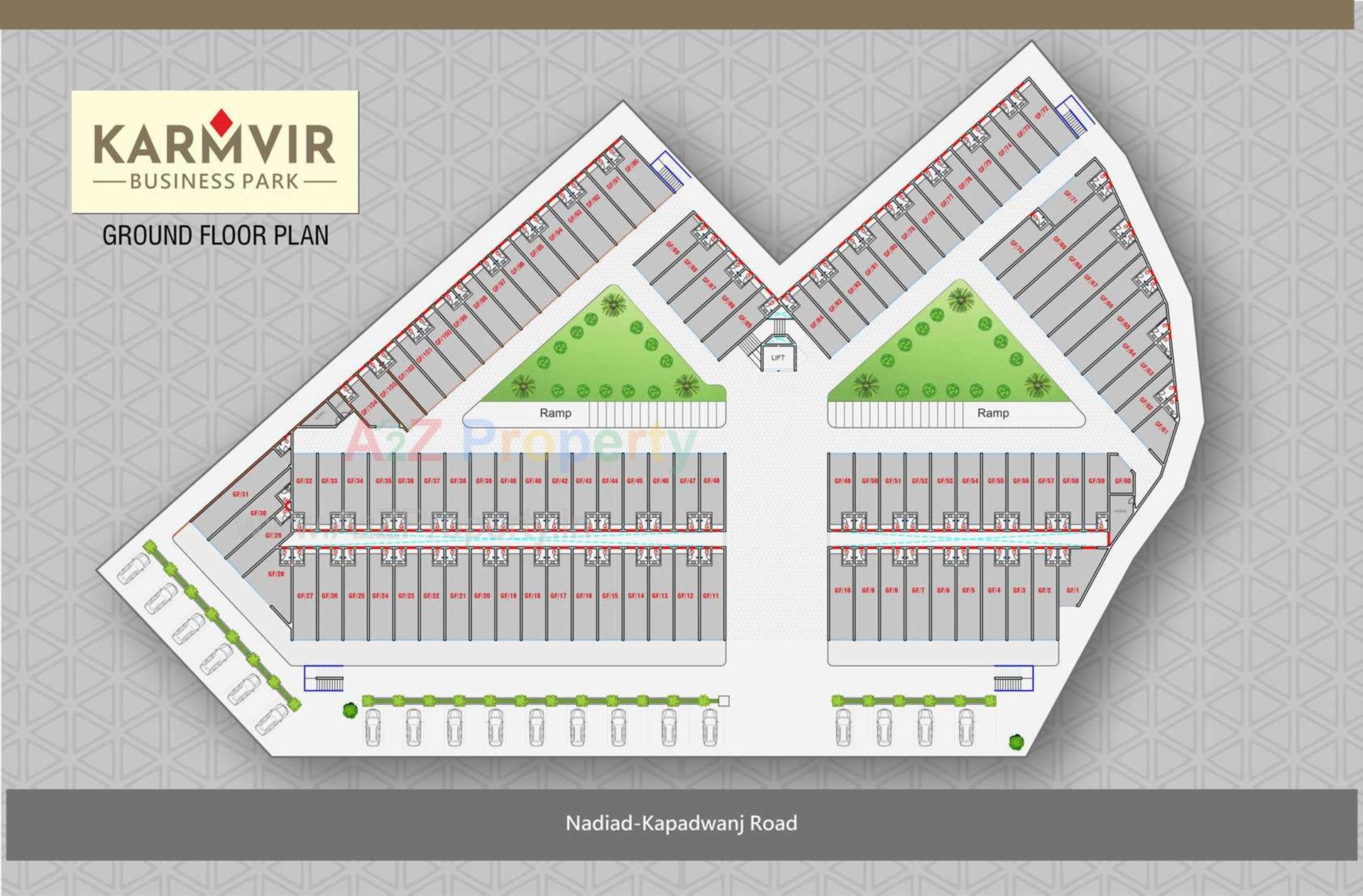 Layout of real estate project Karmvir Business Park located at Nadiad, Kheda, Gujarat