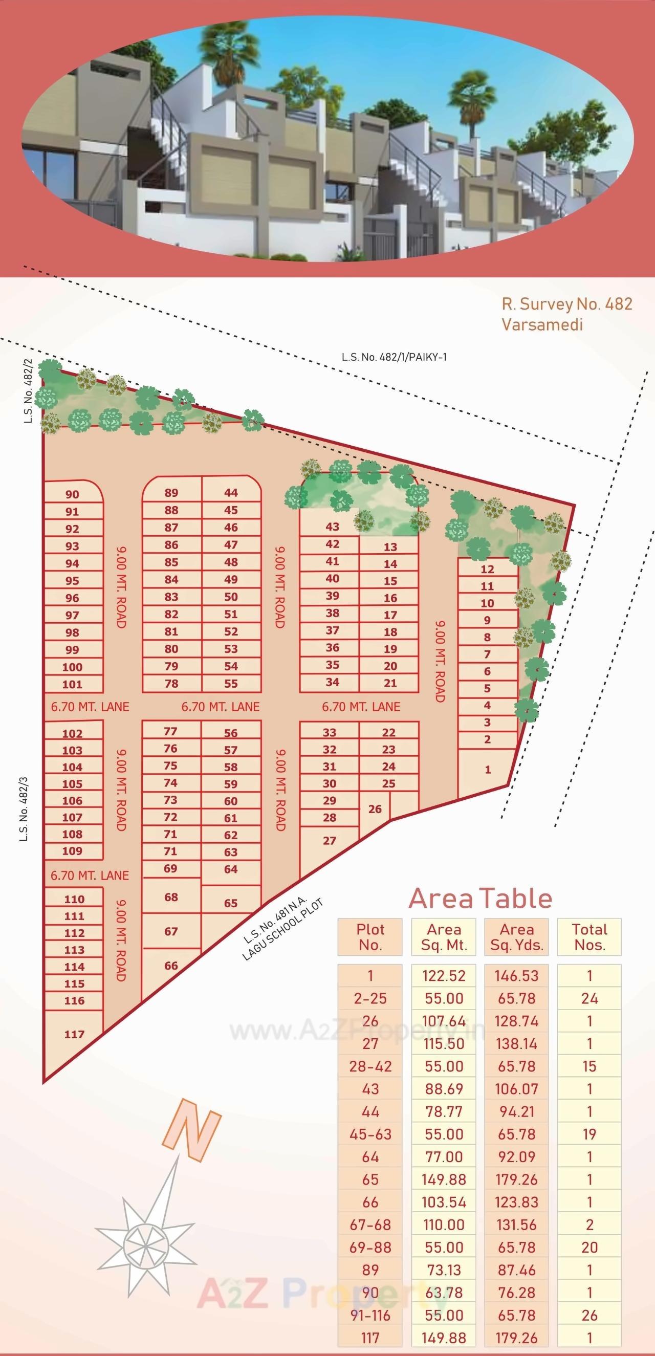 Layout of real estate project Ambaji Nagar 10 located at Varsamedi, Kutch, Gujarat
