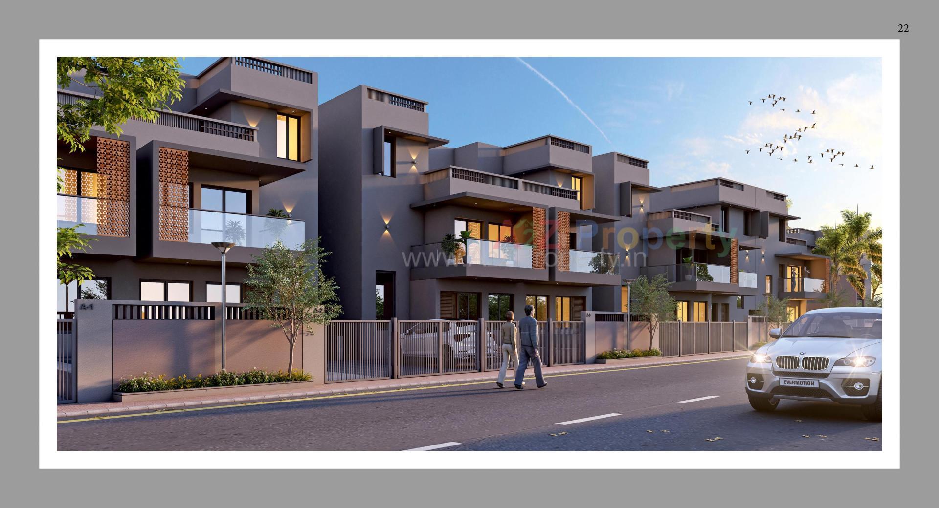 3D Elevation of real estate project Nandi Bunglows located at Kadi, Mehsana, Gujarat