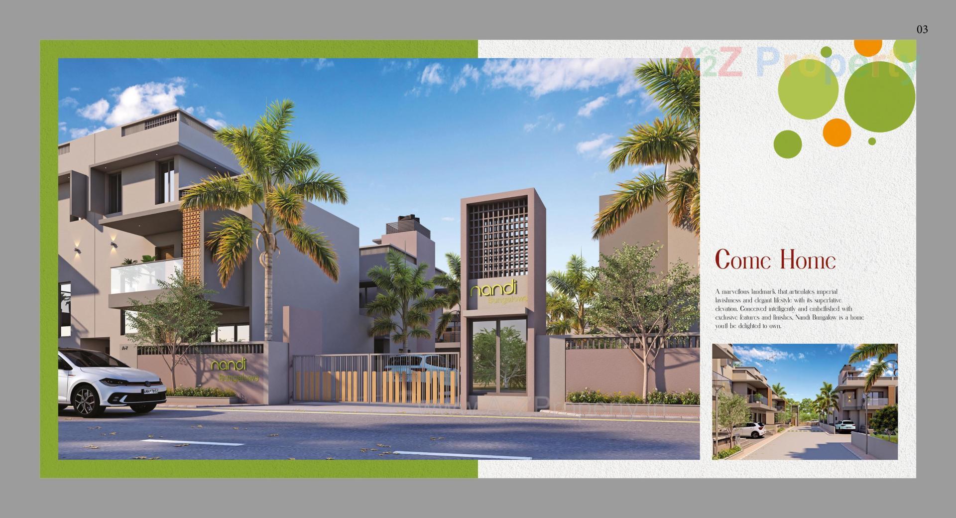 3D Elevation of real estate project Nandi Bunglows located at Kadi, Mehsana, Gujarat