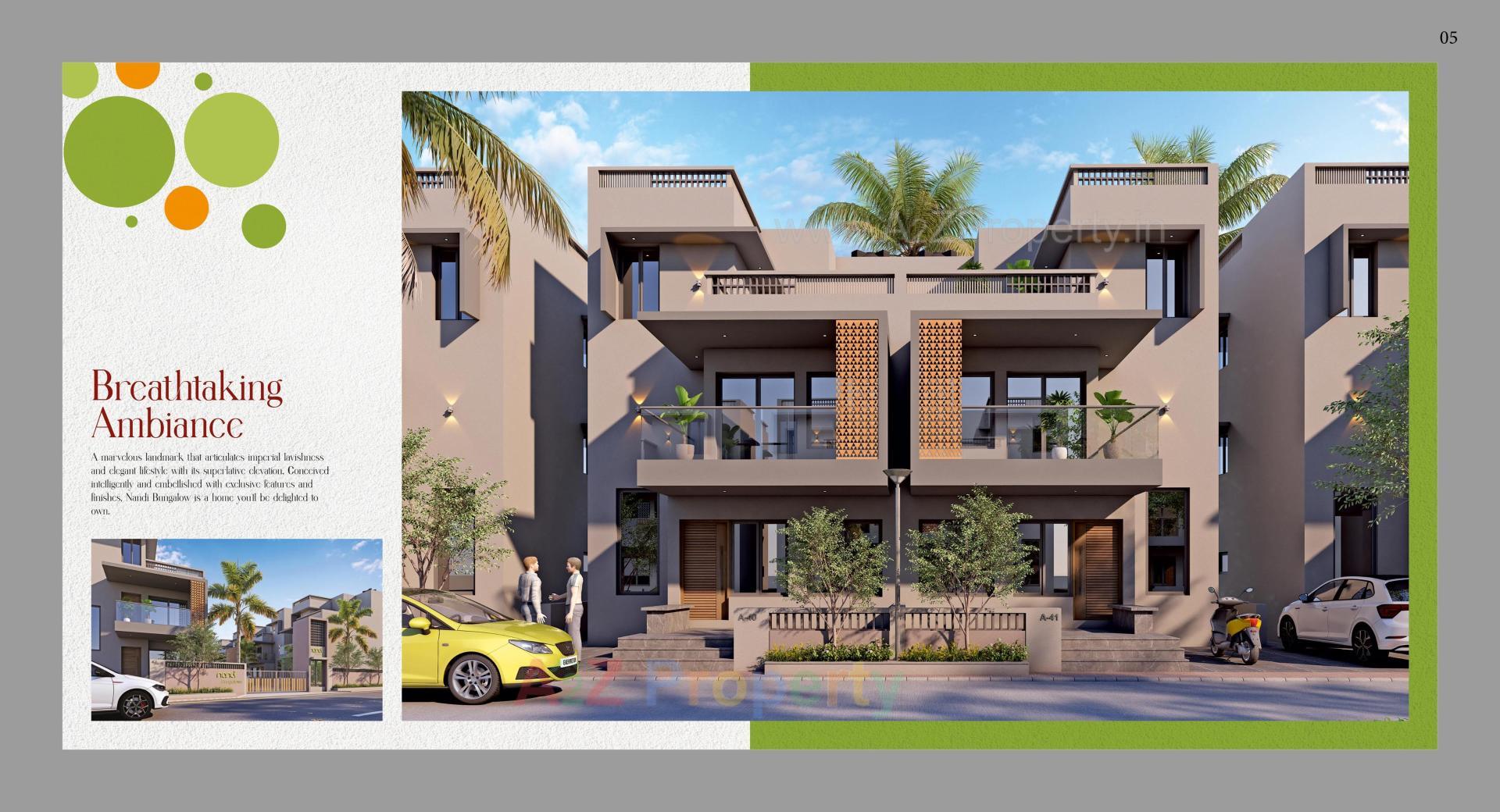 3D Elevation of real estate project Nandi Bunglows located at Kadi, Mehsana, Gujarat