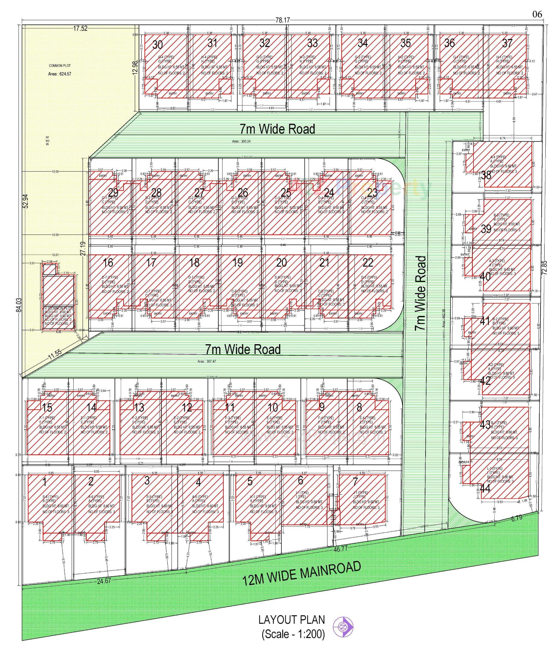 Layout of real estate project Nandi Bunglows located at Kadi, Mehsana, Gujarat