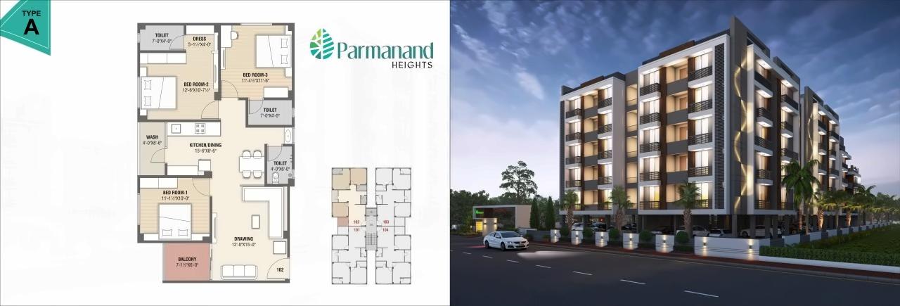 Layout of real estate project Parmanand Heights located at Kadi, Mehsana, Gujarat