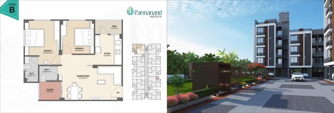 Layout of real estate project Parmanand Heights located at Kadi, Mehsana, Gujarat