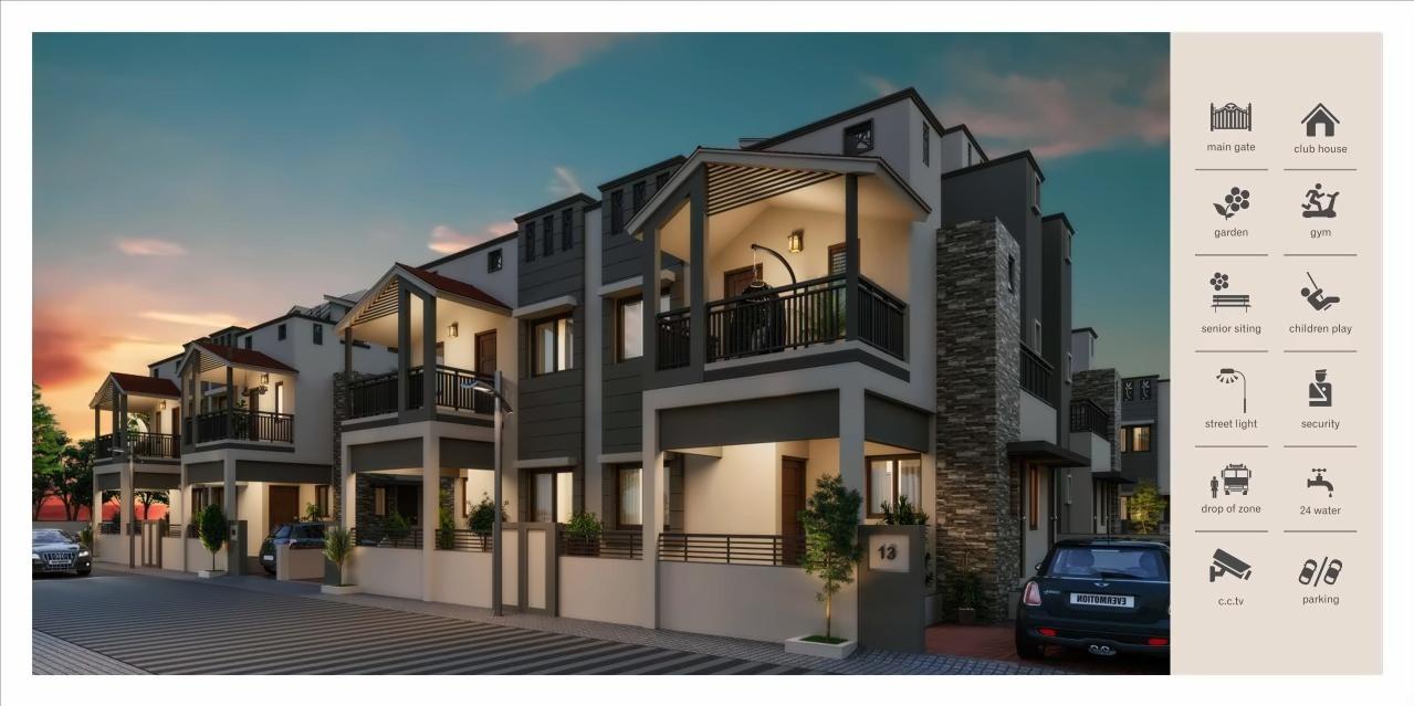 3D Elevation of real estate project Riddhi Siddhi Villa located at Kadi, Mehsana, Gujarat