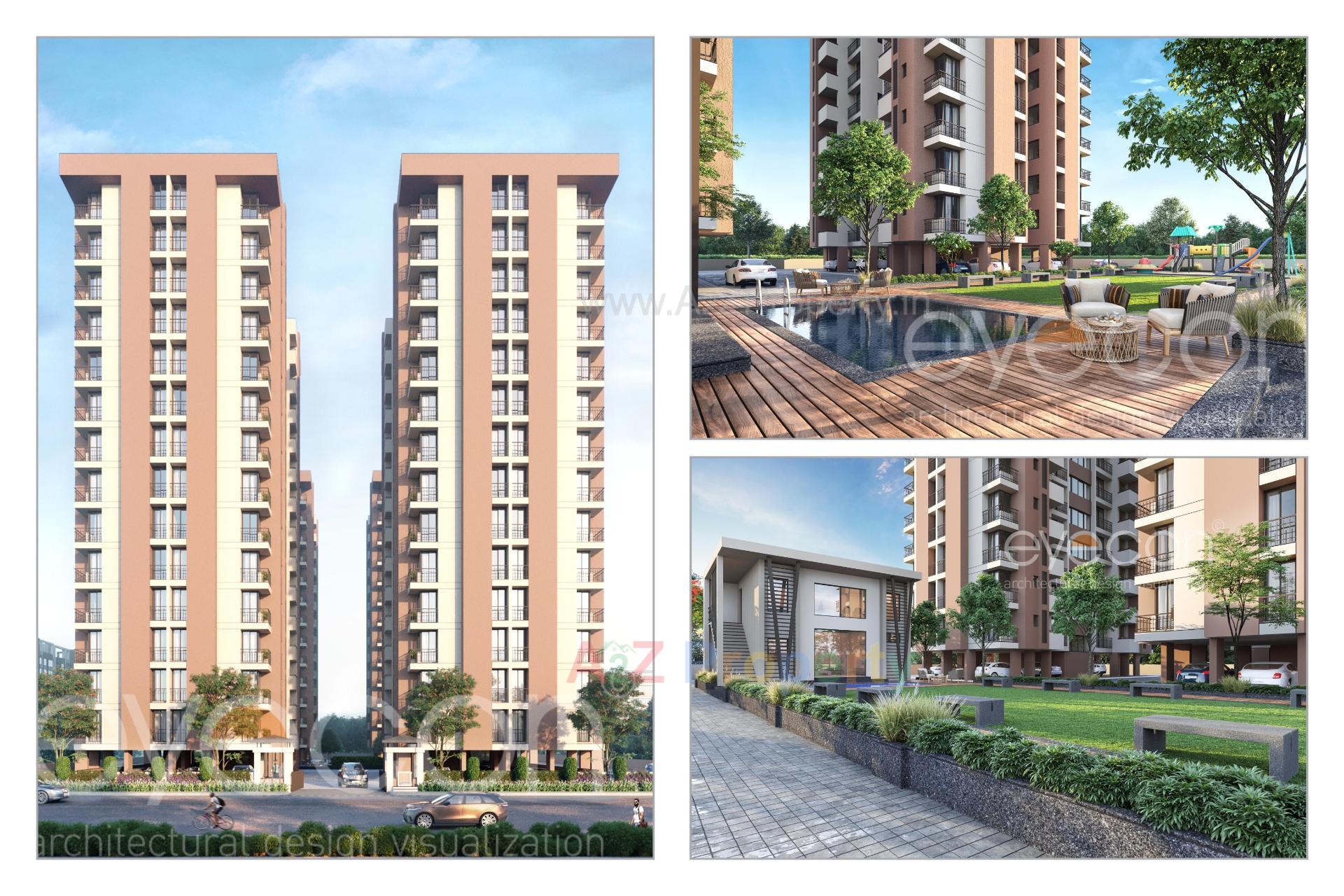 3D Elevation of real estate project Atlantis Heights Ii located at Rajkot, Rajkot, Gujarat