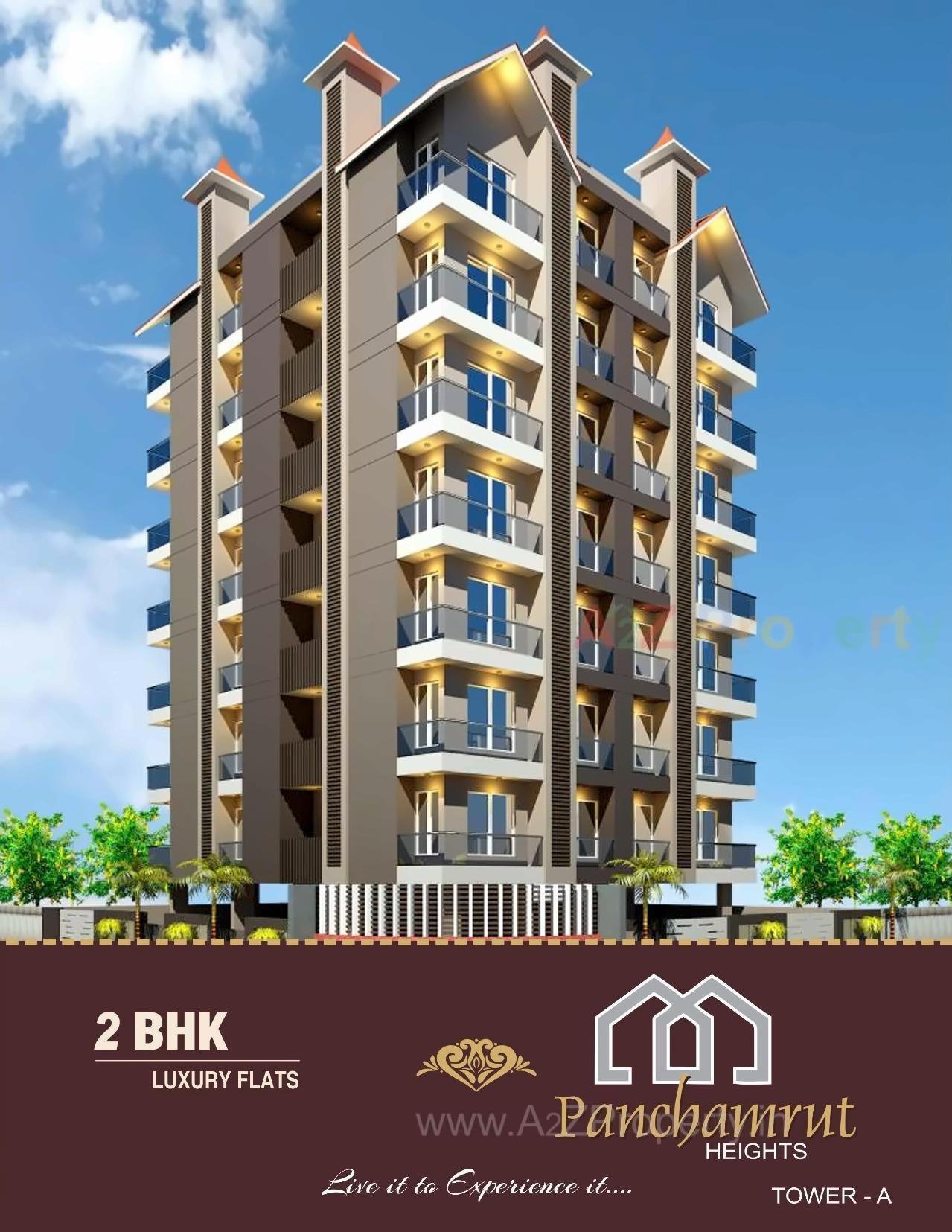3D Elevation of real estate project Panchamrut Heights Tower located at Raiya, Rajkot, Gujarat