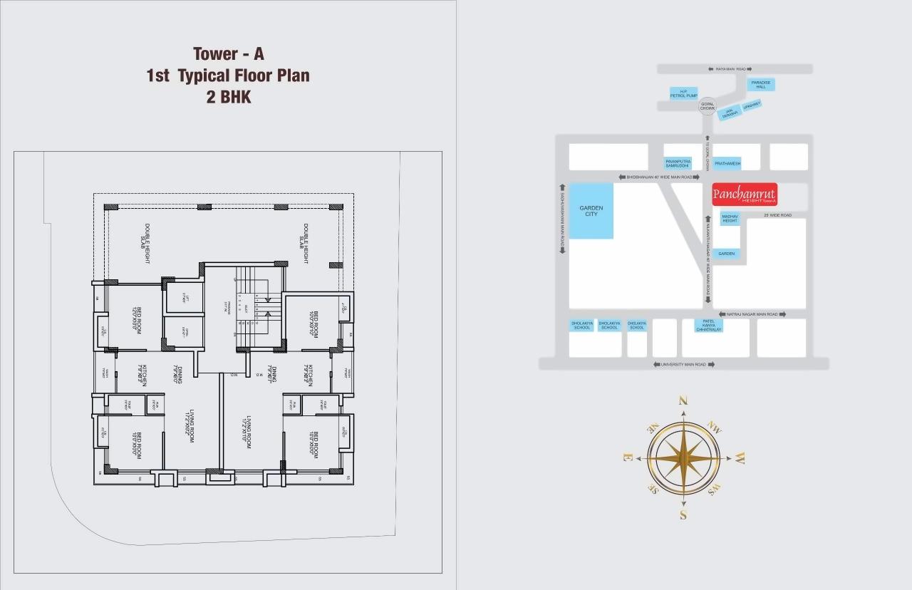 Layout of real estate project Panchamrut Heights Tower located at Raiya, Rajkot, Gujarat