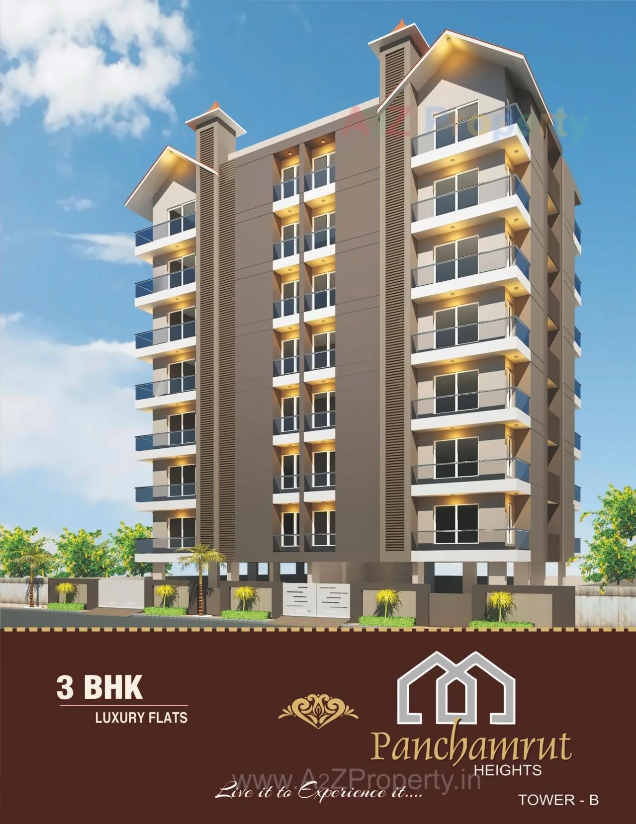 3D Elevation of real estate project Panchamrut Heights Tower located at Raiya, Rajkot, Gujarat