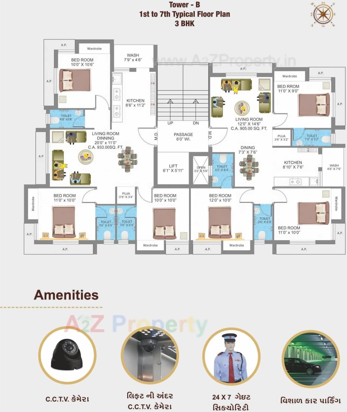 Layout of real estate project Panchamrut Heights Tower located at Raiya, Rajkot, Gujarat