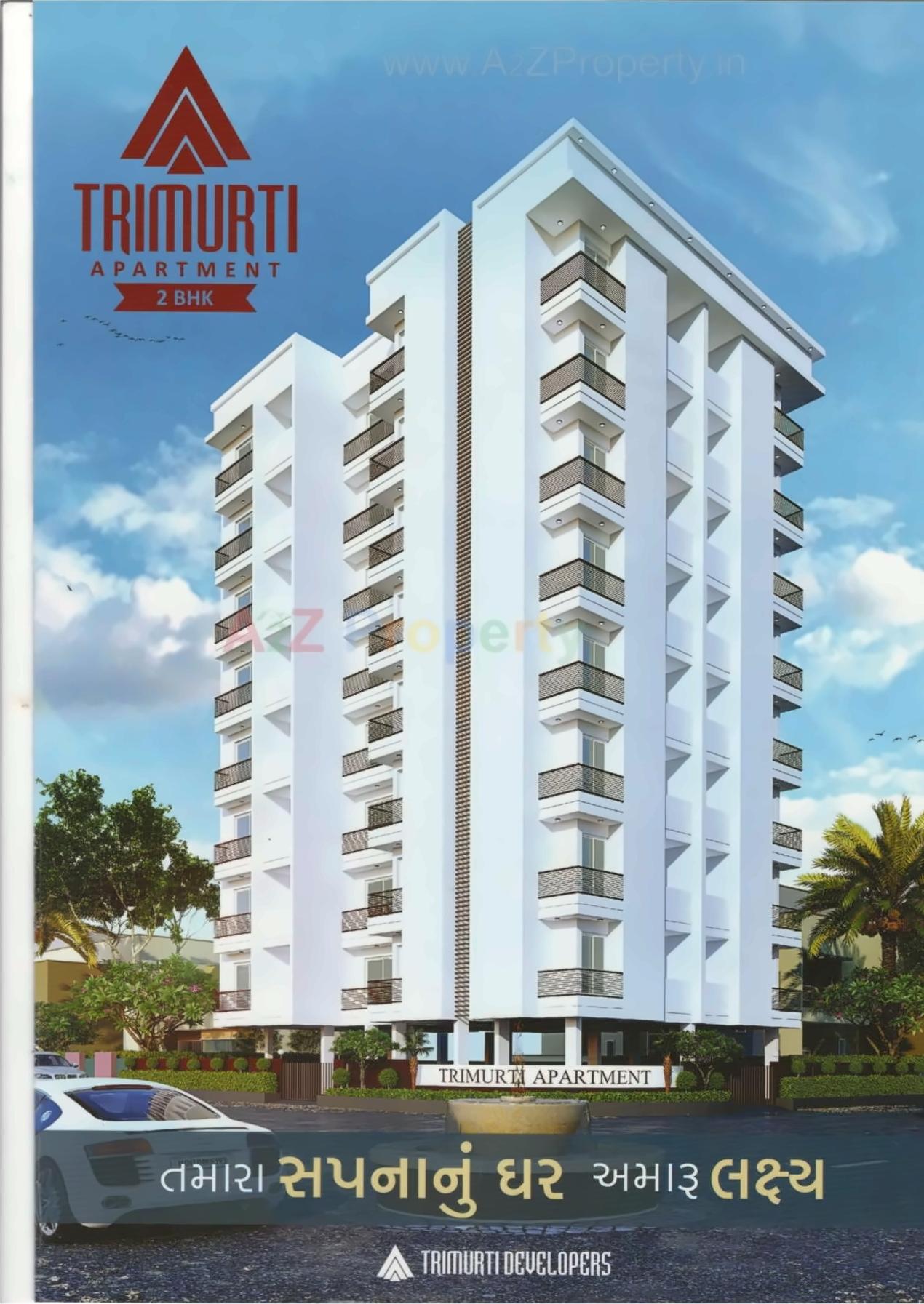 3D Elevation of real estate project Trimurti Apartment located at Ghanteshwar, Rajkot, Gujarat