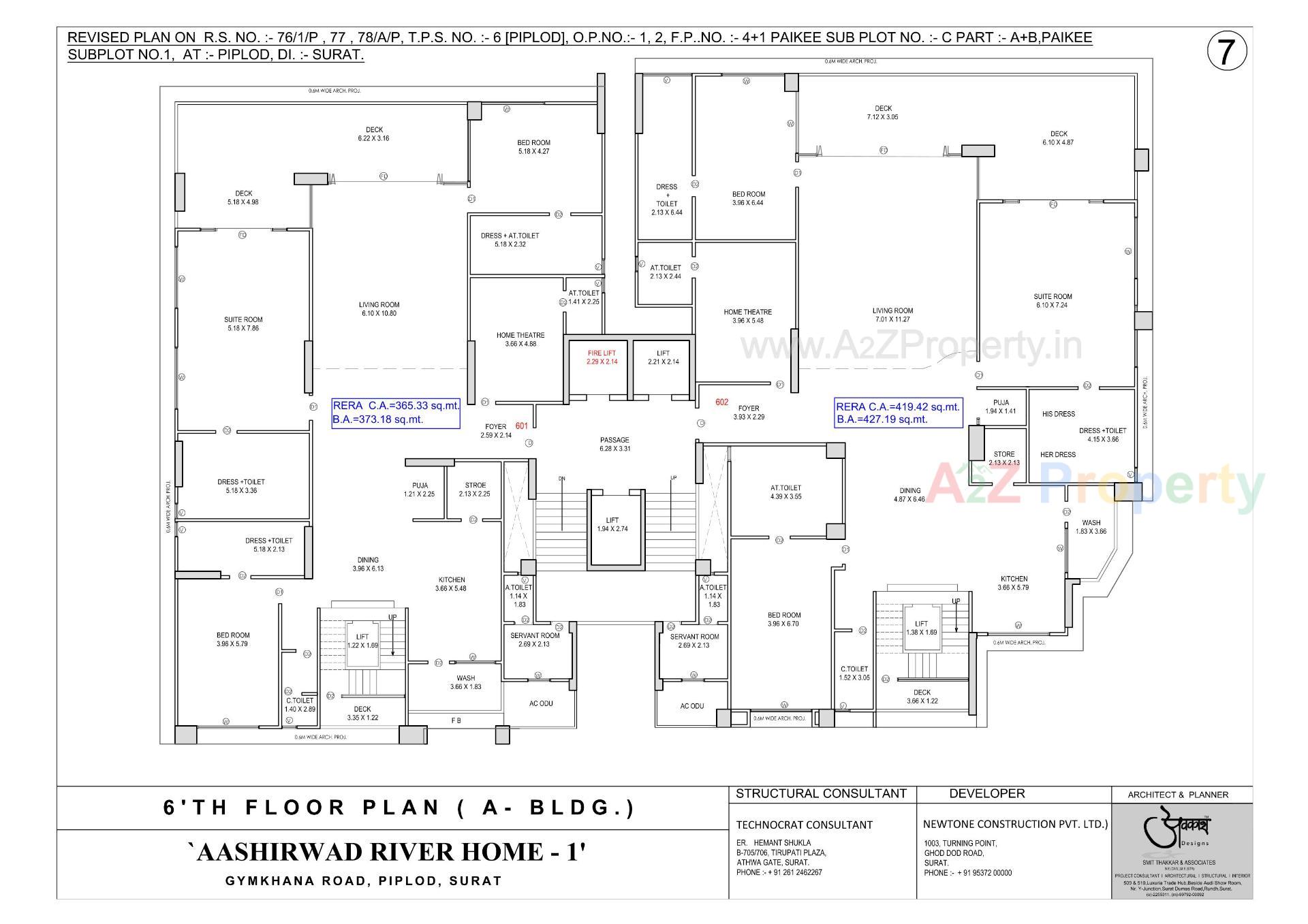 Layout of real estate project Aashirwad River Home located at Piplod, Surat, Gujarat
