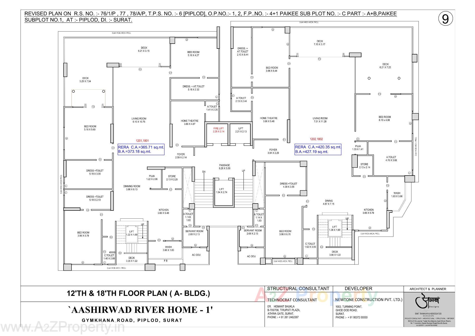 Layout of real estate project Aashirwad River Home located at Piplod, Surat, Gujarat