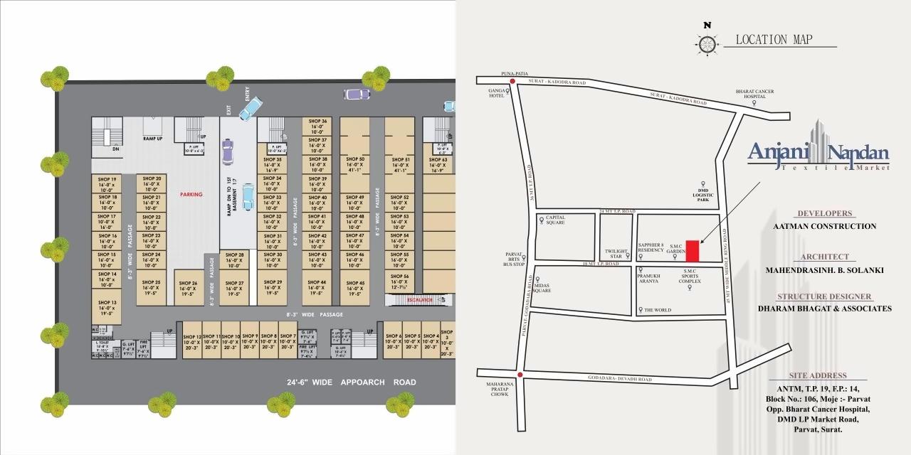 Layout of real estate project Anjani Nandan Textile Market located at Parvat, Surat, Gujarat
