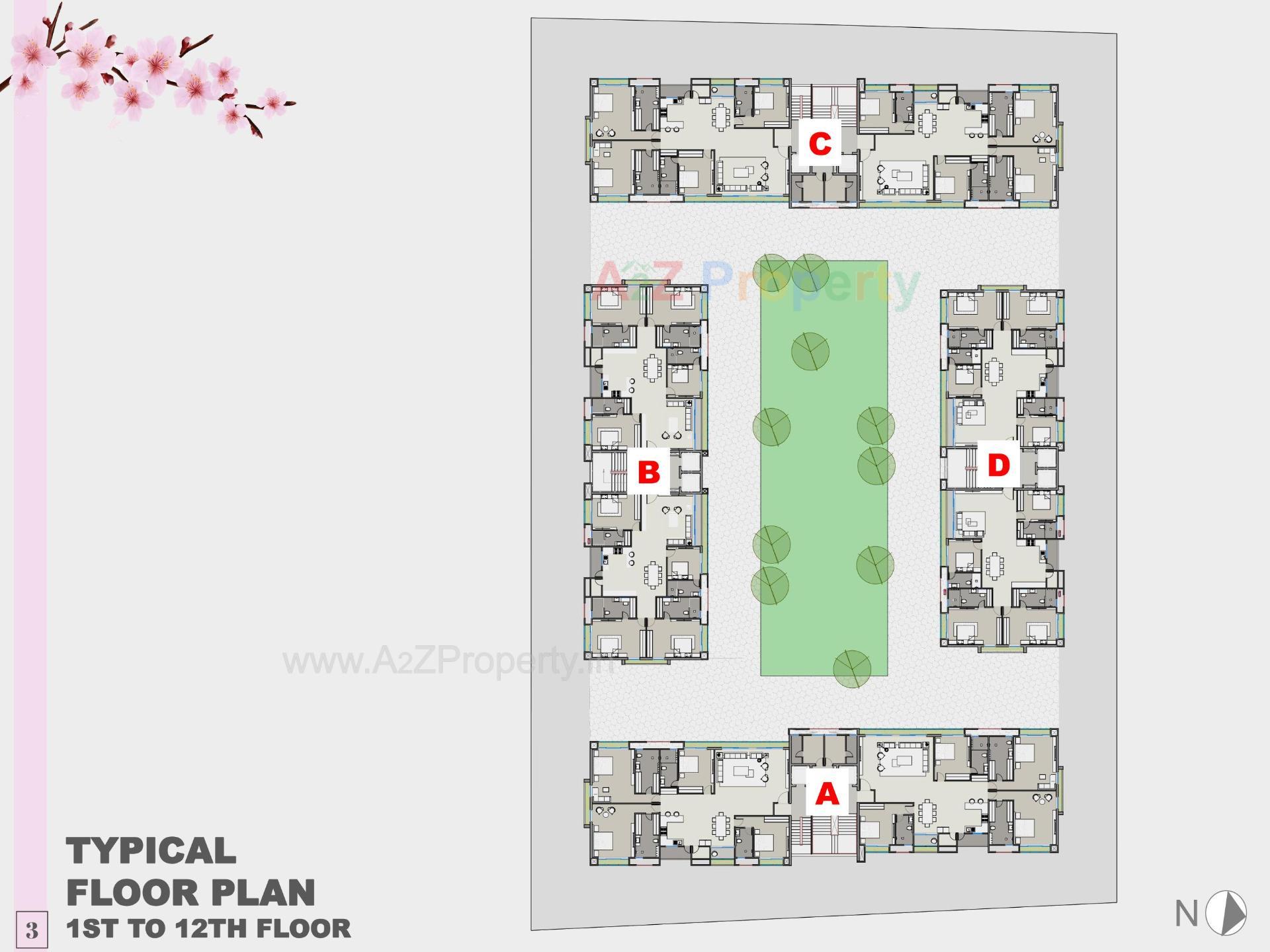Layout of real estate project Bblossom The Presidency located at Vesu, Surat, Gujarat