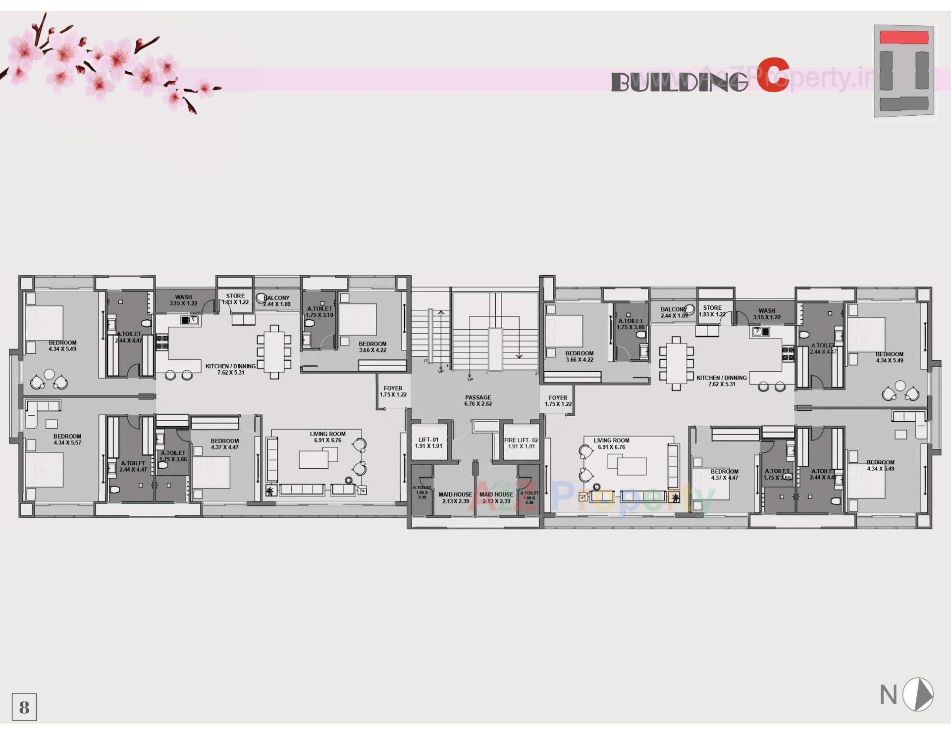 Layout of real estate project Bblossom The Presidency located at Vesu, Surat, Gujarat