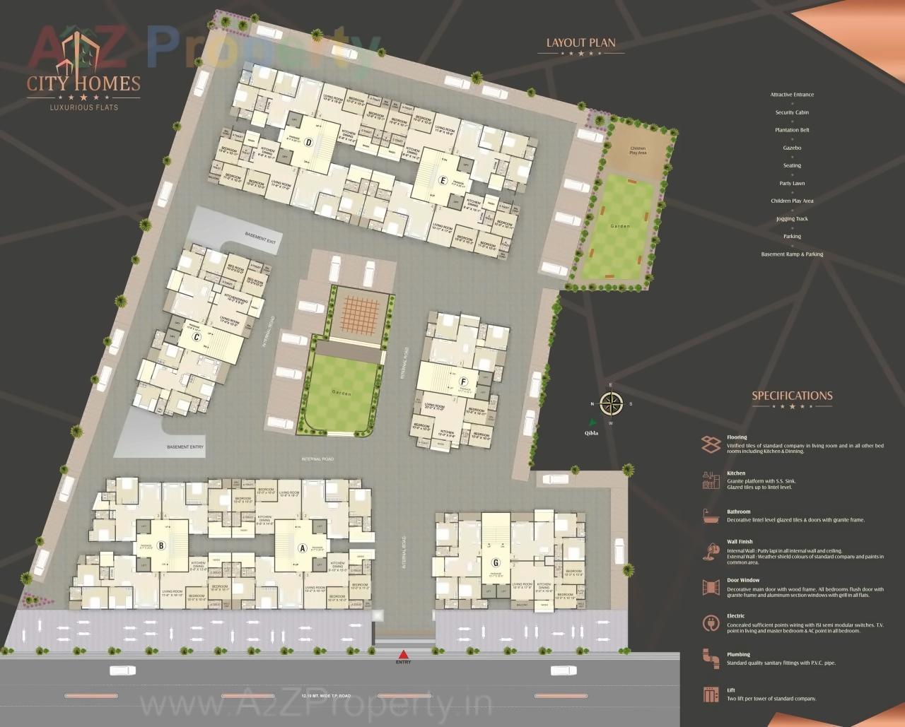 Layout of real estate project City Homes located at Rander, Surat, Gujarat
