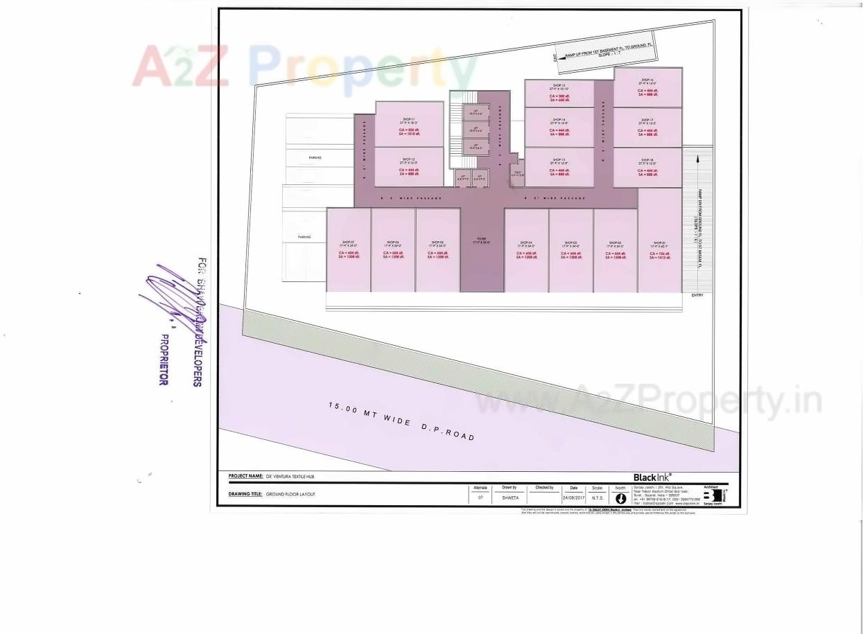 Layout of real estate project De' Ventura Textile Hub located at Anjana, Surat, Gujarat