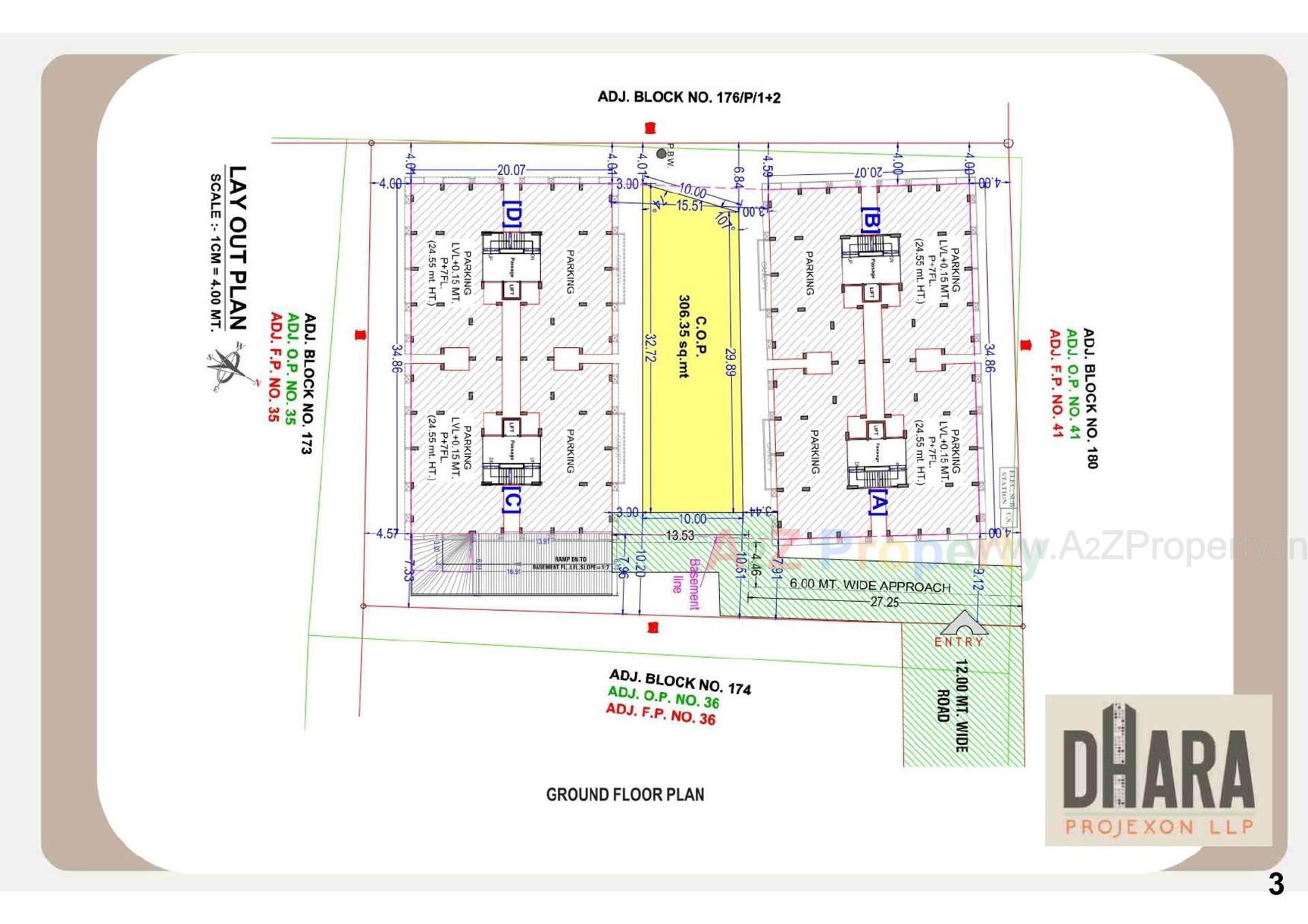 Layout of real estate project Dhara Homes located at Mota, Surat, Gujarat