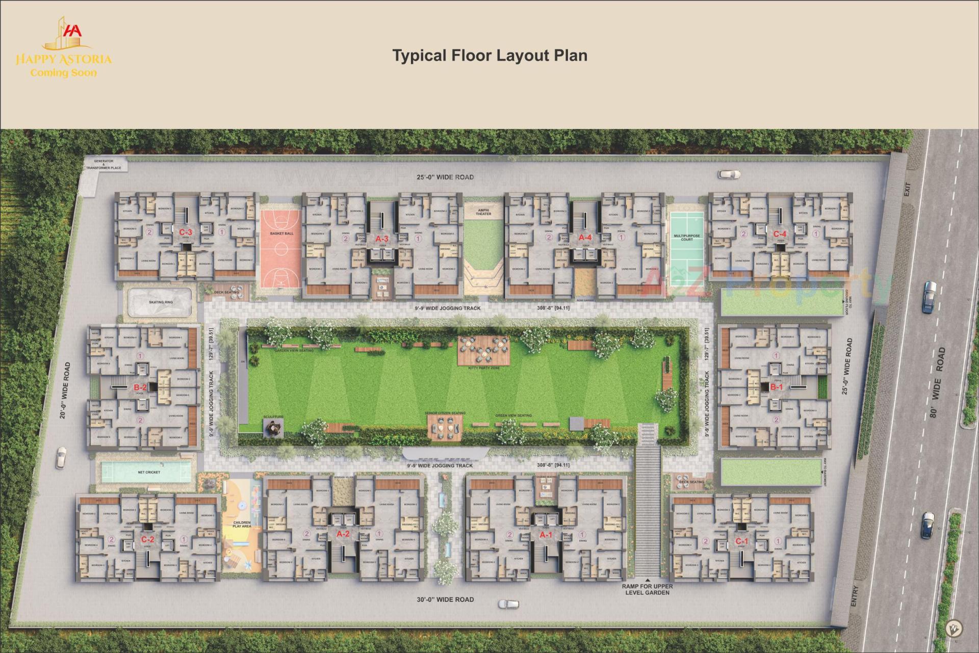 Layout of real estate project Happy Astoria located at Vesu, Surat, Gujarat