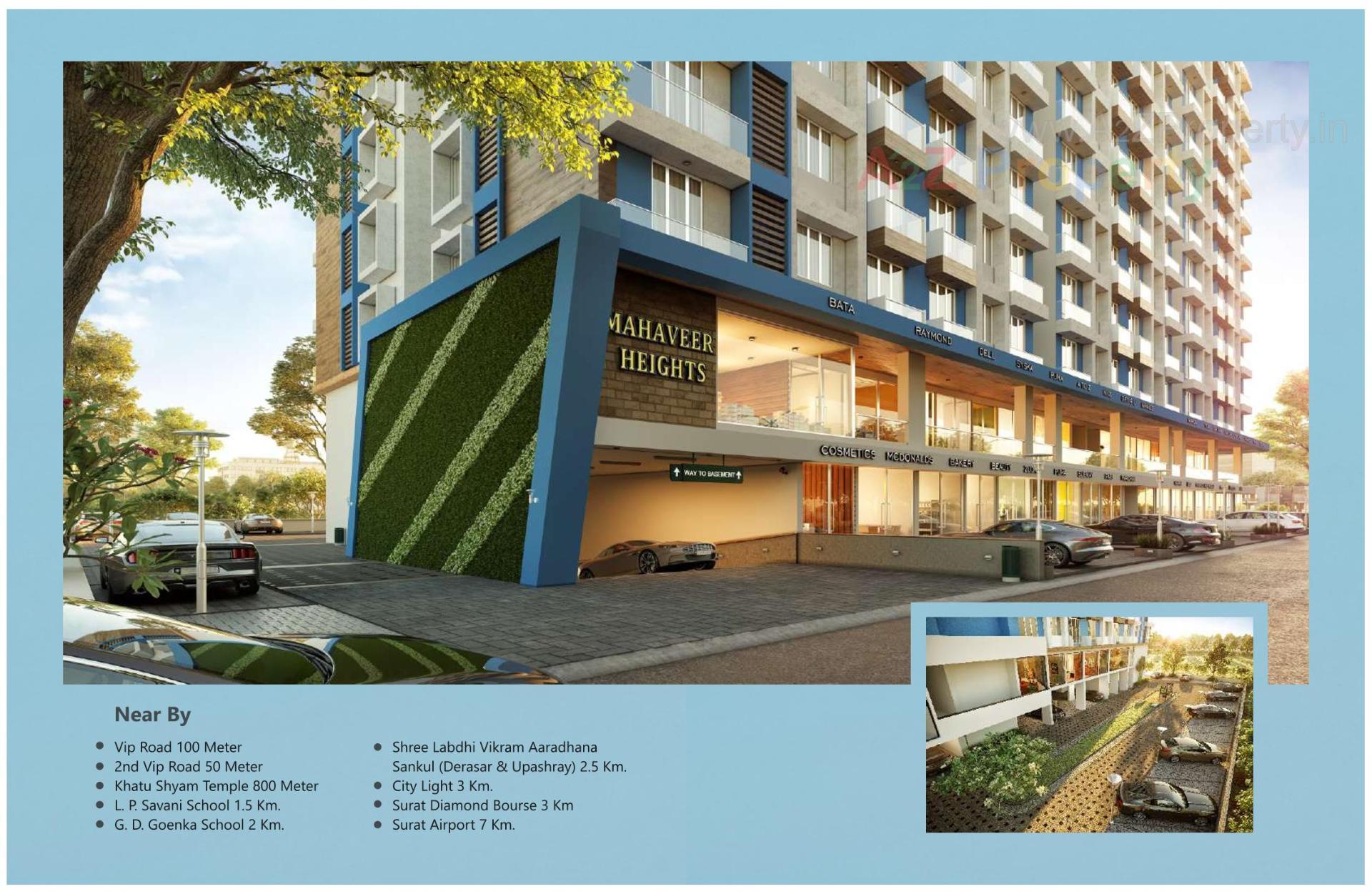 3D Elevation of real estate project Mahaveer Heights located at Vesu, Surat, Gujarat